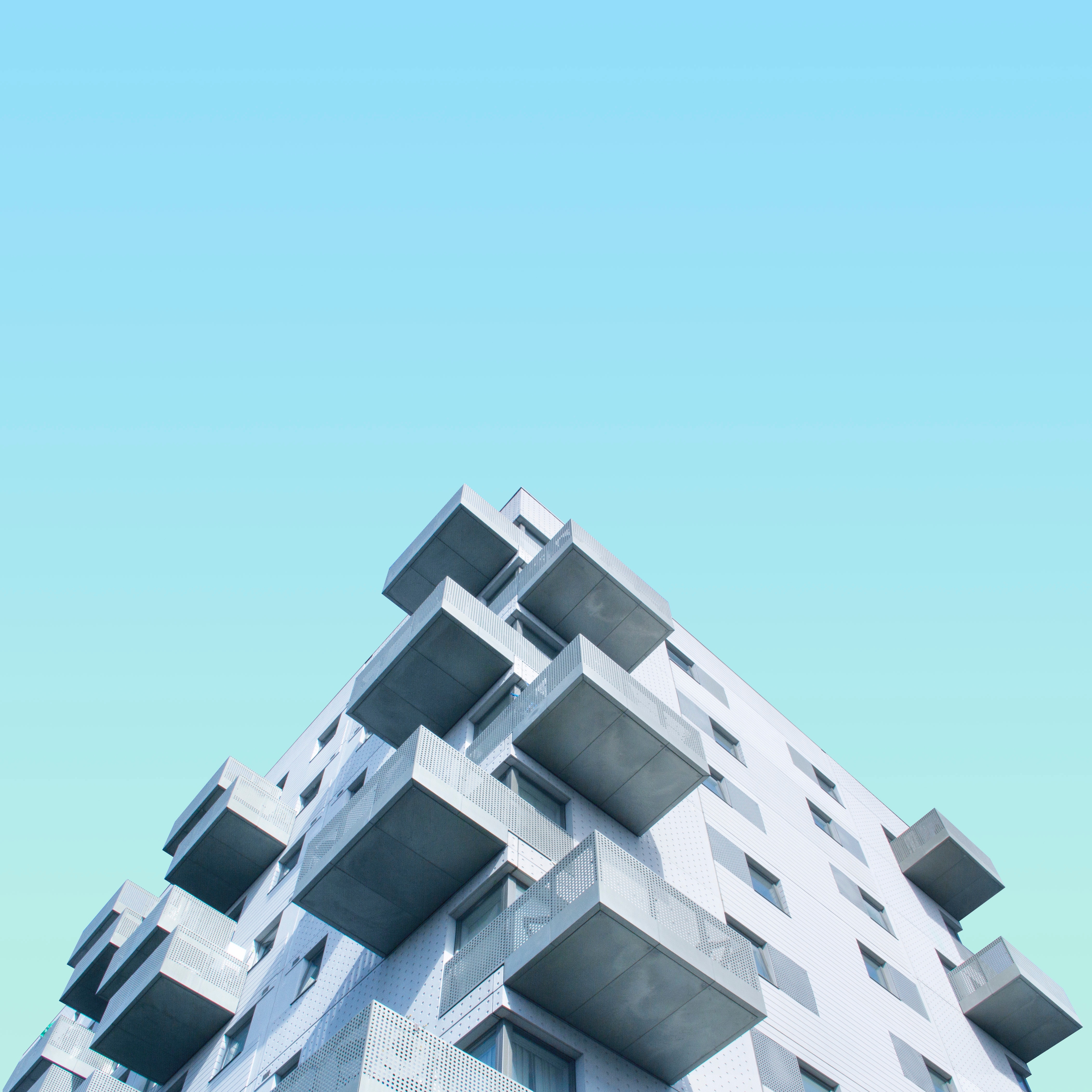 facade, minimalism, sky, blue, building