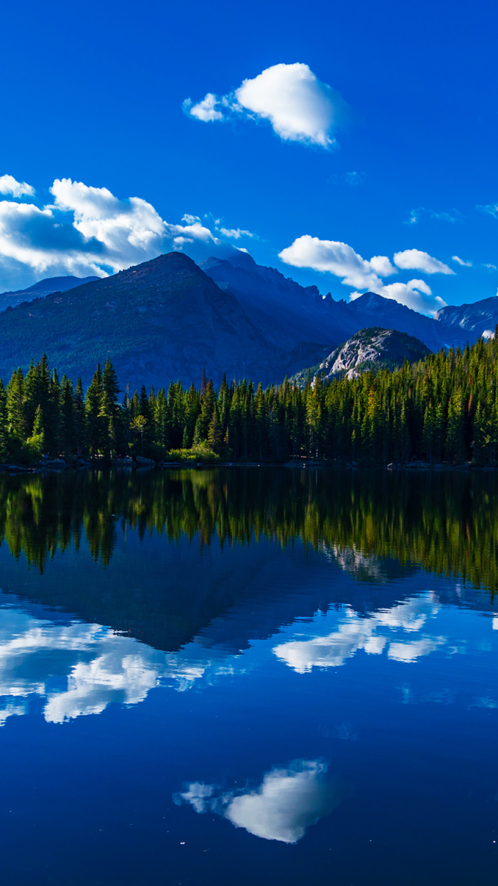 Download mobile wallpaper Water, Sky, Lakes, Mountain, Lake, Reflection, Tree, Earth, Cloud, Wilderness for free.