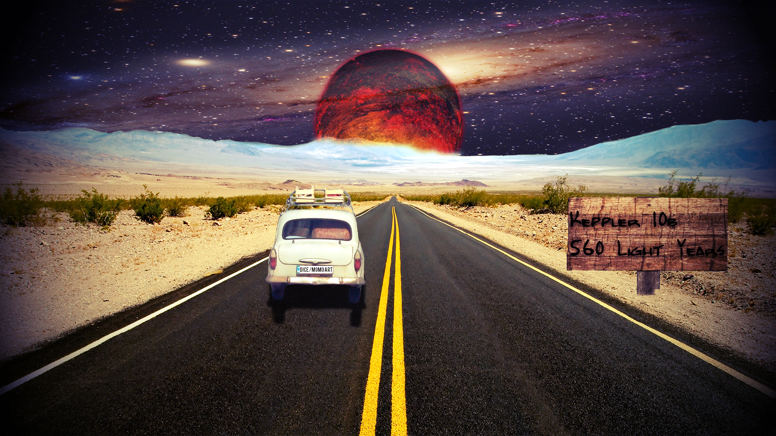 Download mobile wallpaper Stars, Road, Car, Space, Planet, Sci Fi, Other for free.