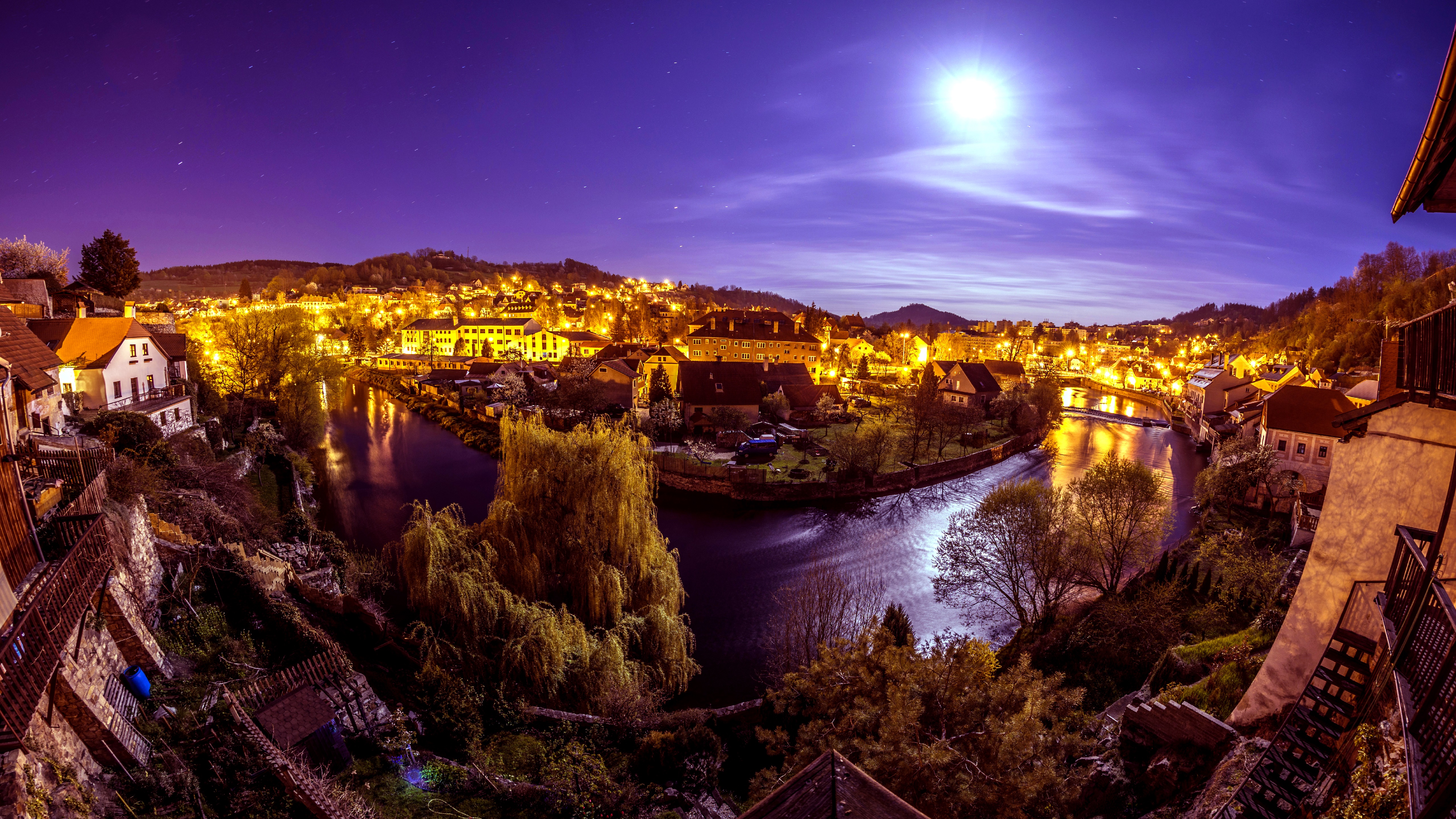 Download mobile wallpaper Night, Light, Town, Man Made, Fisheye, Towns for free.