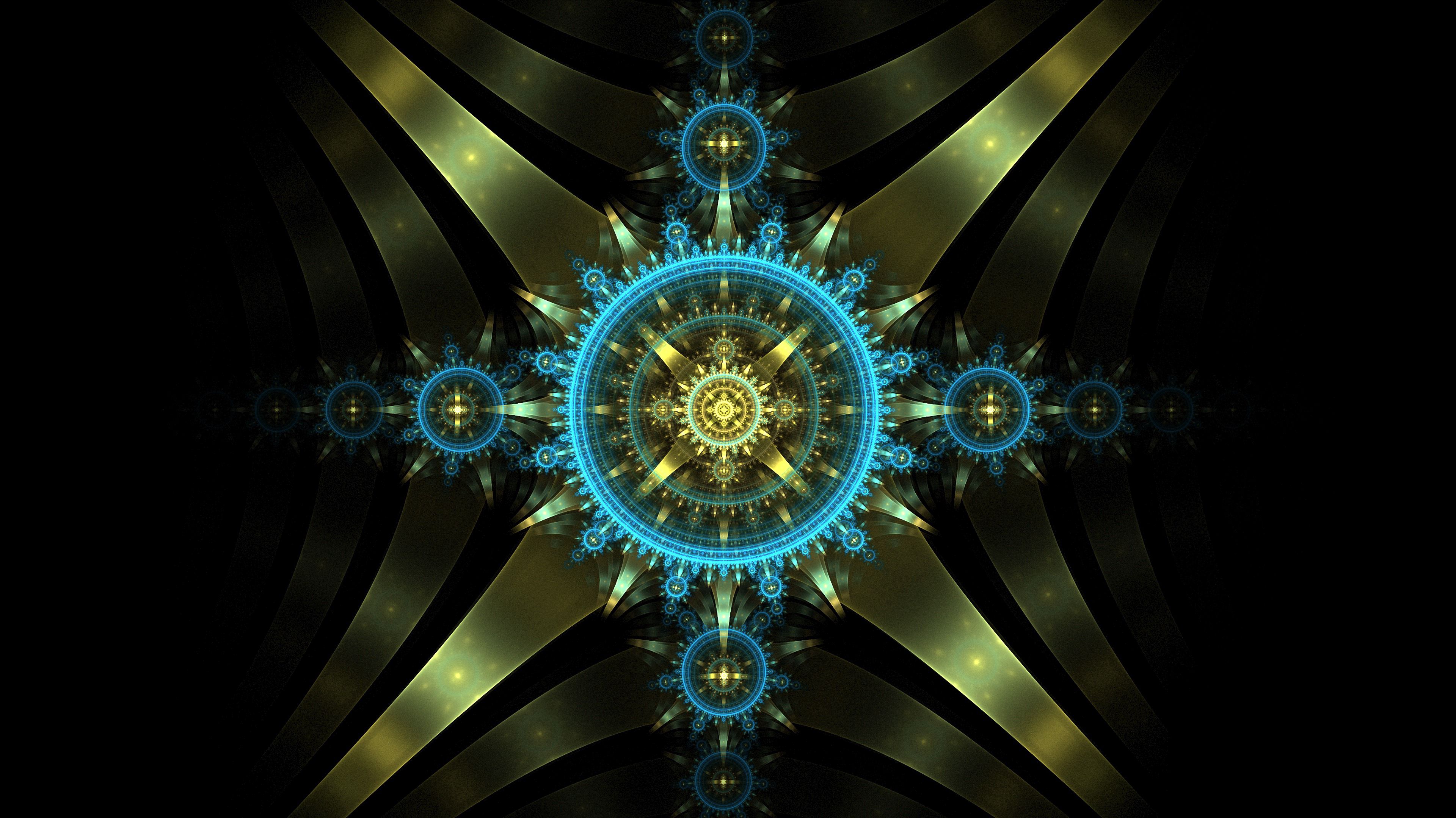 fractal, glow, mechanism, circles, abstract HD wallpaper