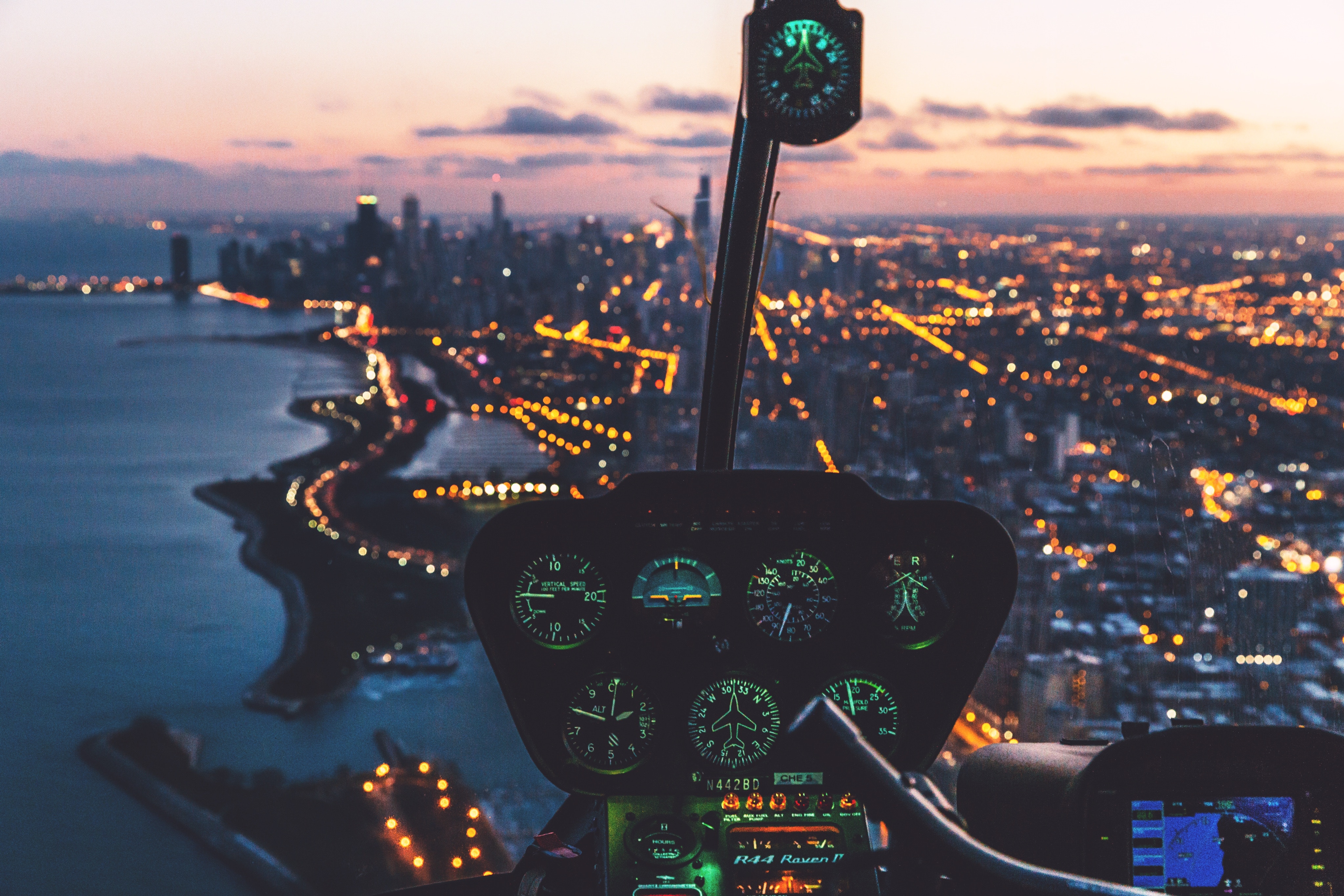 pilot, helicopter, night city, miscellaneous, glare, miscellanea, control panel
