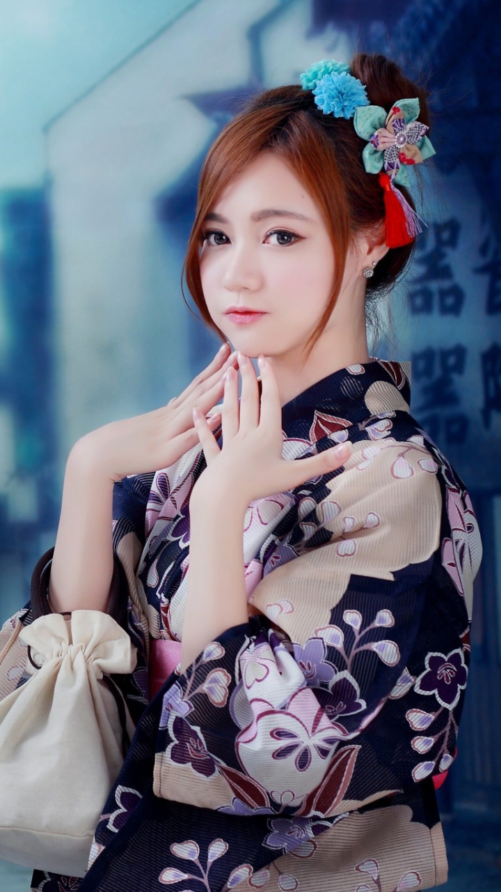 Download mobile wallpaper Redhead, Kimono, Model, Women, Asian for free.
