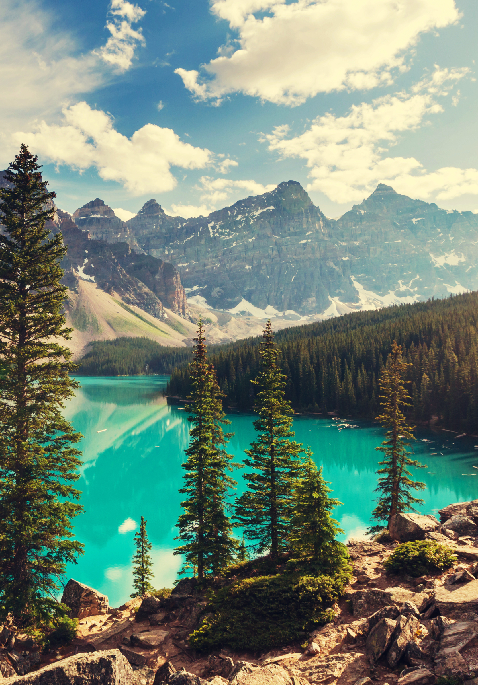 Download mobile wallpaper Landscape, Nature, Lakes, Mountain, Lake, Canada, Tree, Earth, Moraine Lake, Banff National Park for free.