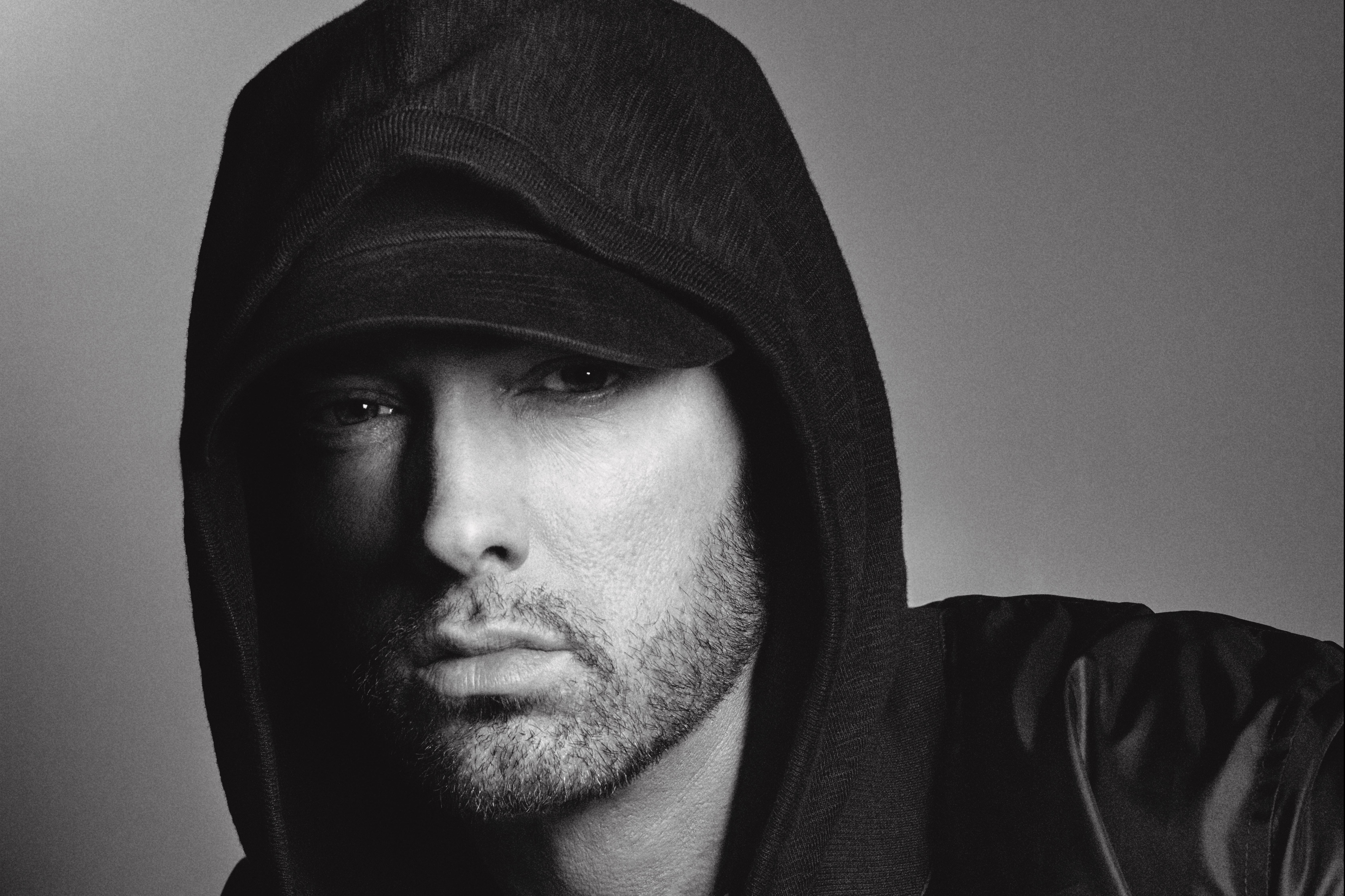 Baixar papel de parede para celular de Música, Eminem, Cantor, Americano, Capuz, Preto & Branco gratuito.