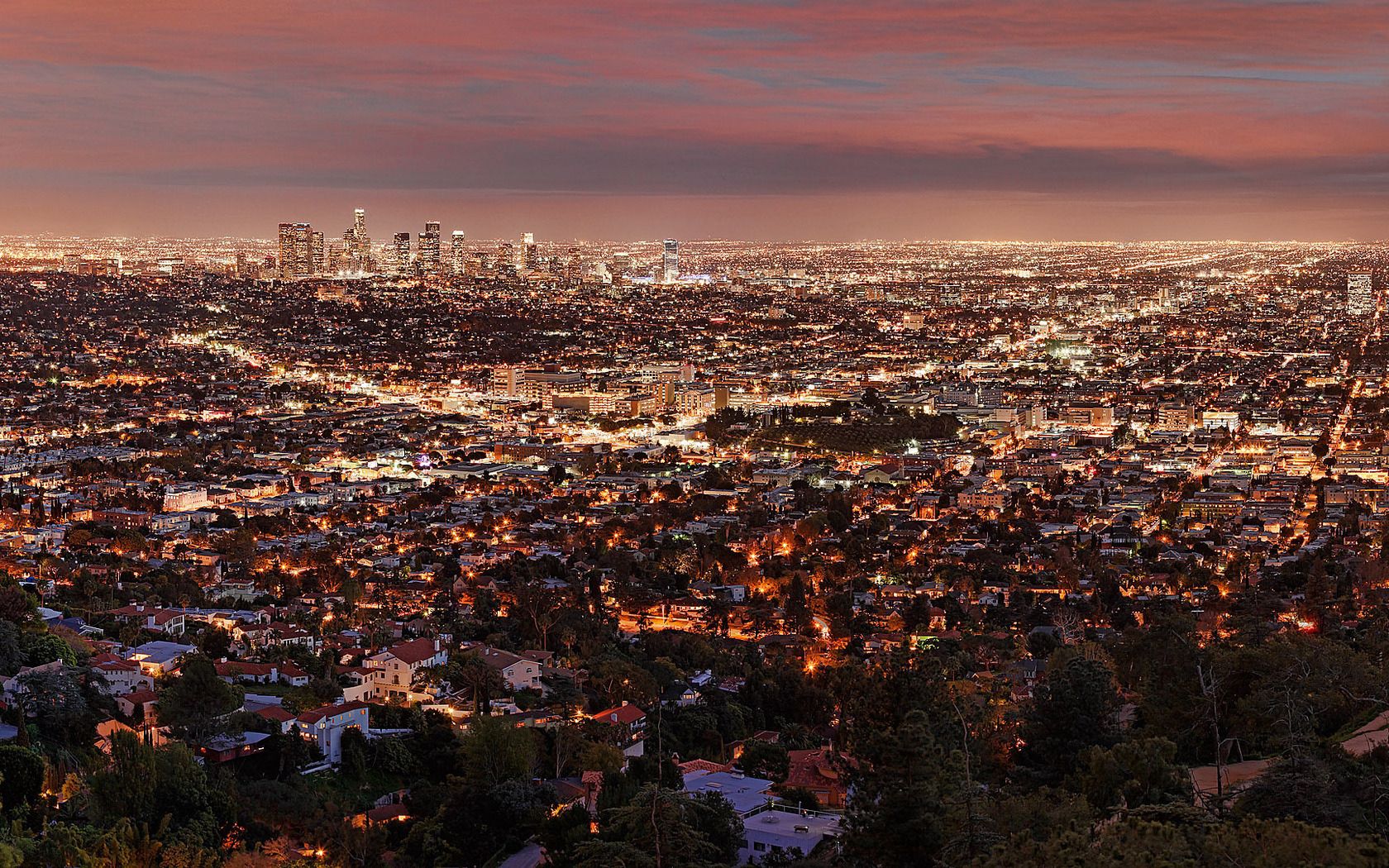 Скачать обои бесплатно Лос Анджелес, Вид Сверху, Ночь, Город, Города картинка на рабочий стол ПК