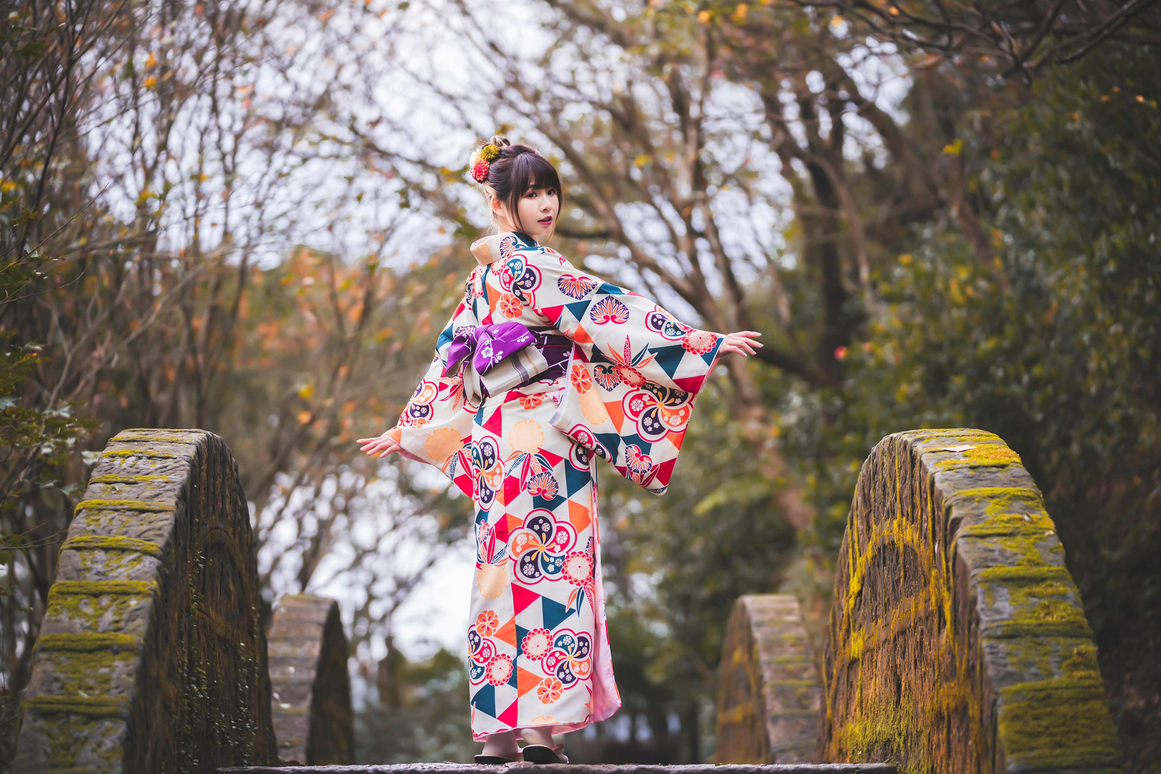 Téléchargez des papiers peints mobile Kimono, Brune, Asiatique, Femmes, Top Model, Profondeur De Champ gratuitement.