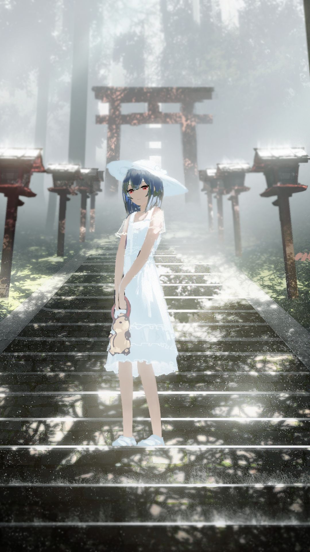 Download mobile wallpaper Anime, Girl, Stairs, Torii, Shrine for free.