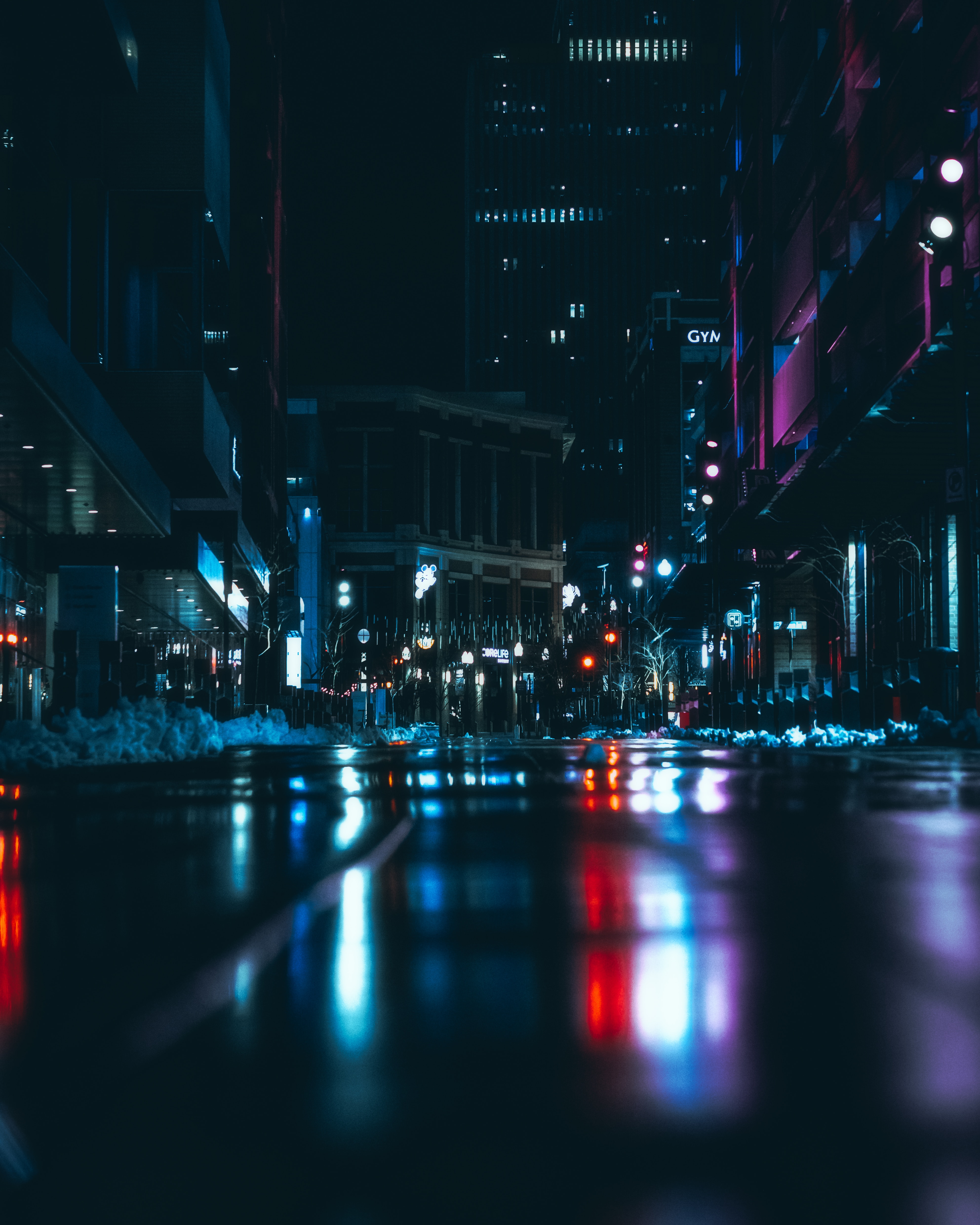 Download mobile wallpaper Reflection, Lights, Road, Night City, Dark for free.