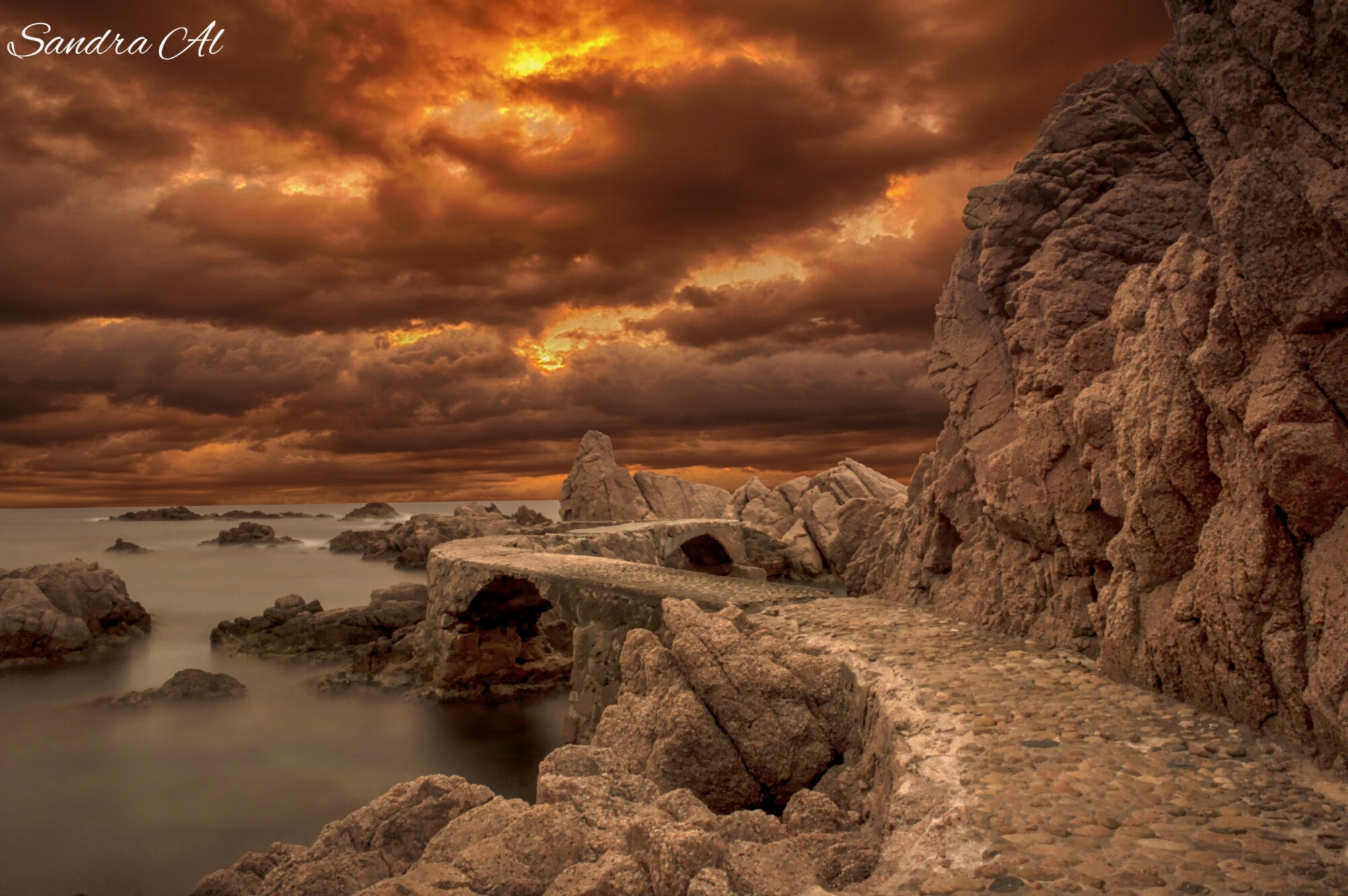 Free download wallpaper Sunset, Sea, Road, Cloud, Spain, Photography on your PC desktop