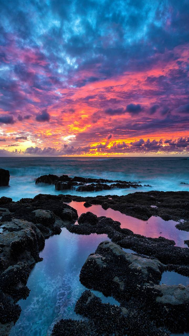 Download mobile wallpaper Sunset, Sea, Horizon, Ocean, Earth, Purple for free.
