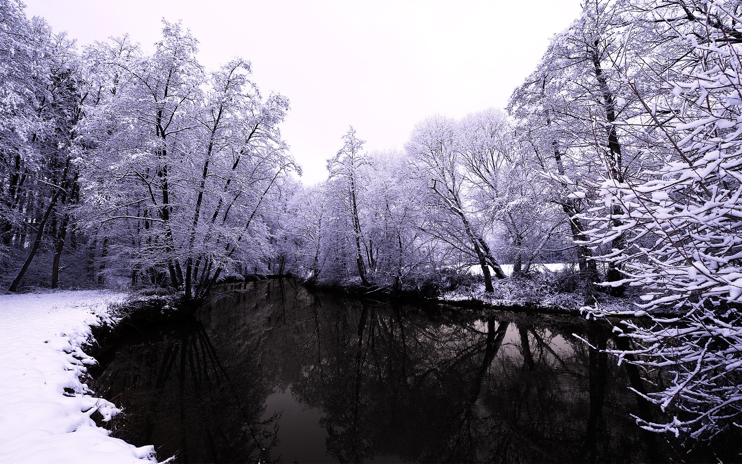 Скачать обои бесплатно Река, Снег, Деревья, Пейзаж, Зима картинка на рабочий стол ПК