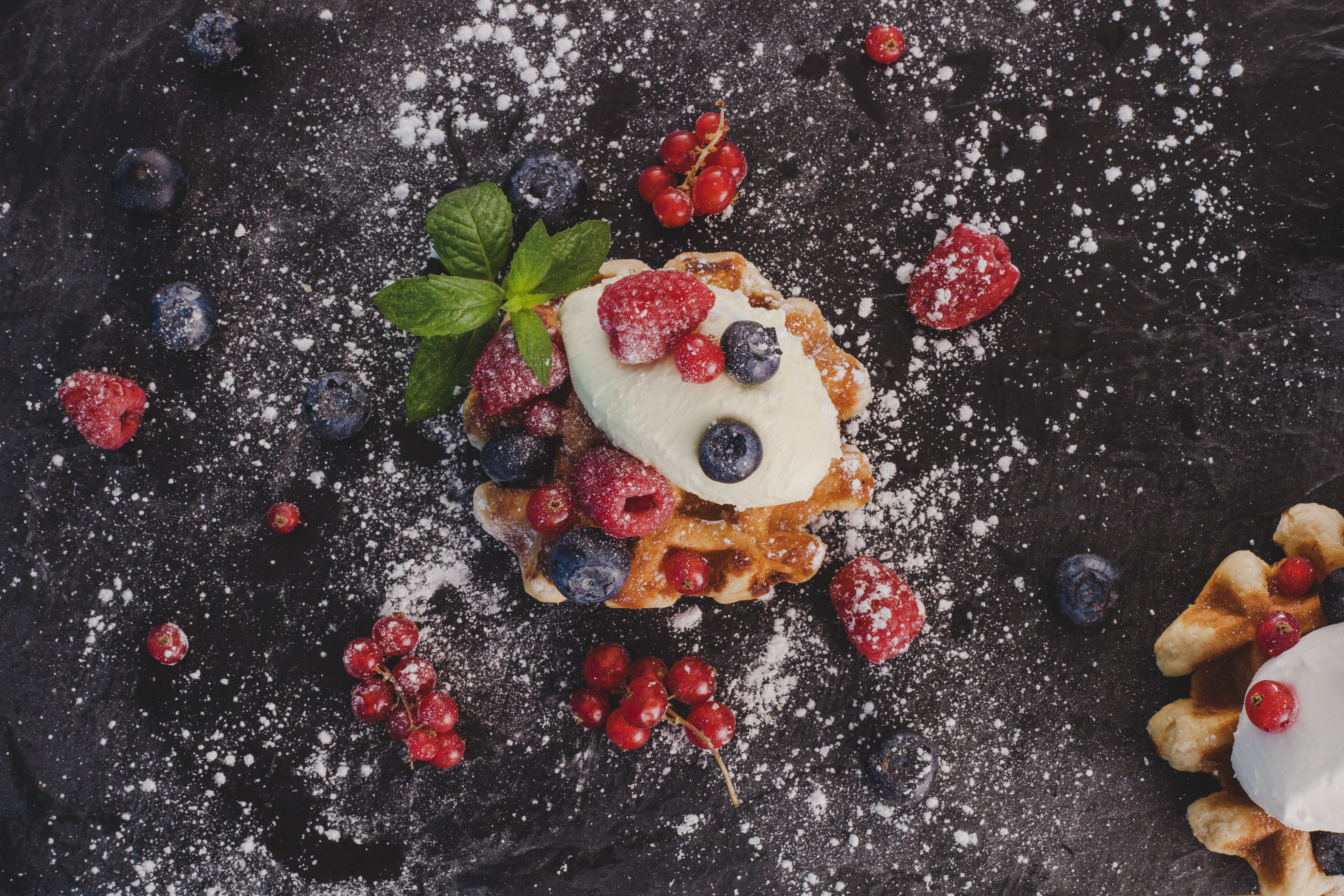 Download mobile wallpaper Food, Dessert, Ice Cream, Still Life, Berry, Fruit, Waffle for free.