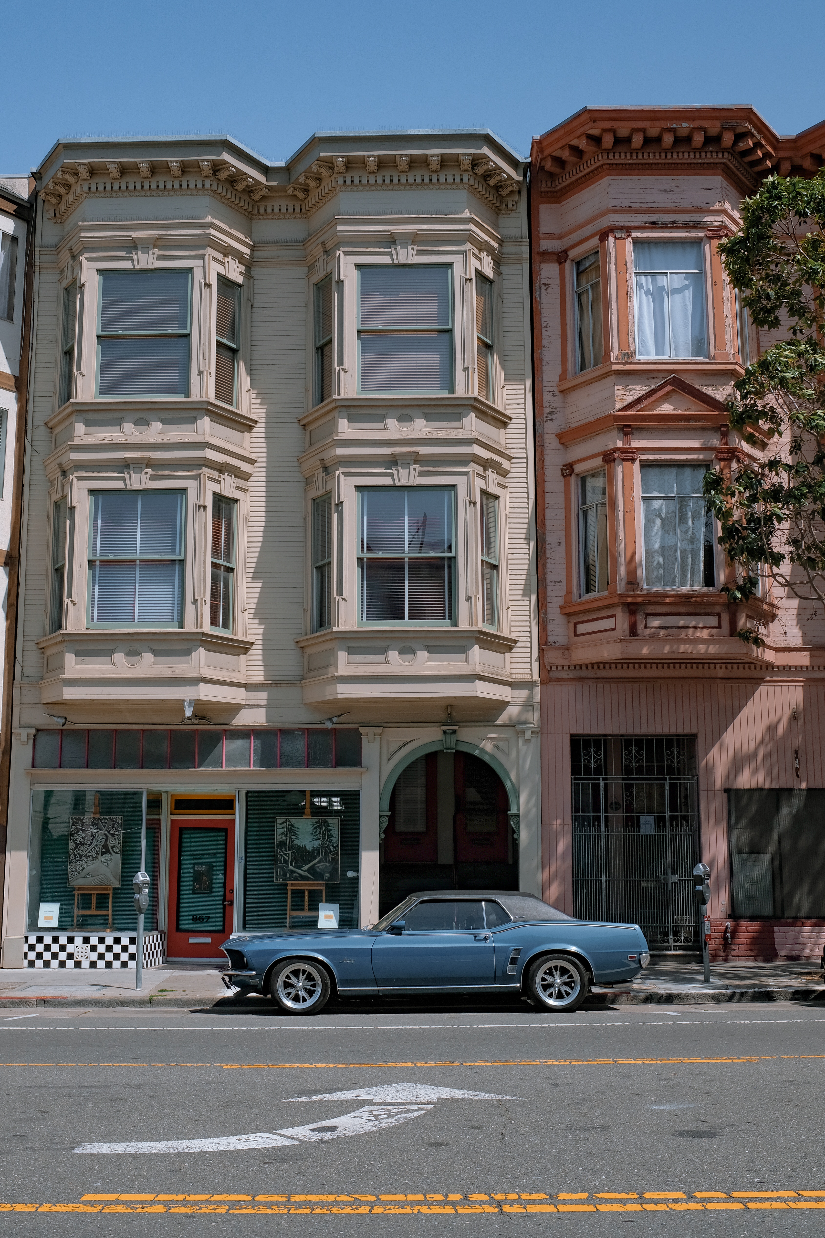 vintage, car, ford mustang, cars, facade, urban