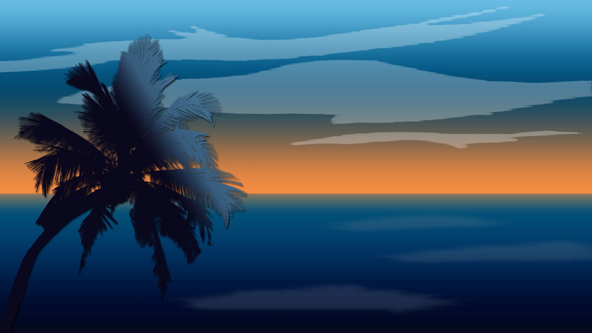 Download mobile wallpaper Sea, Palm, Sky, Horizon, Art, Vector for free.