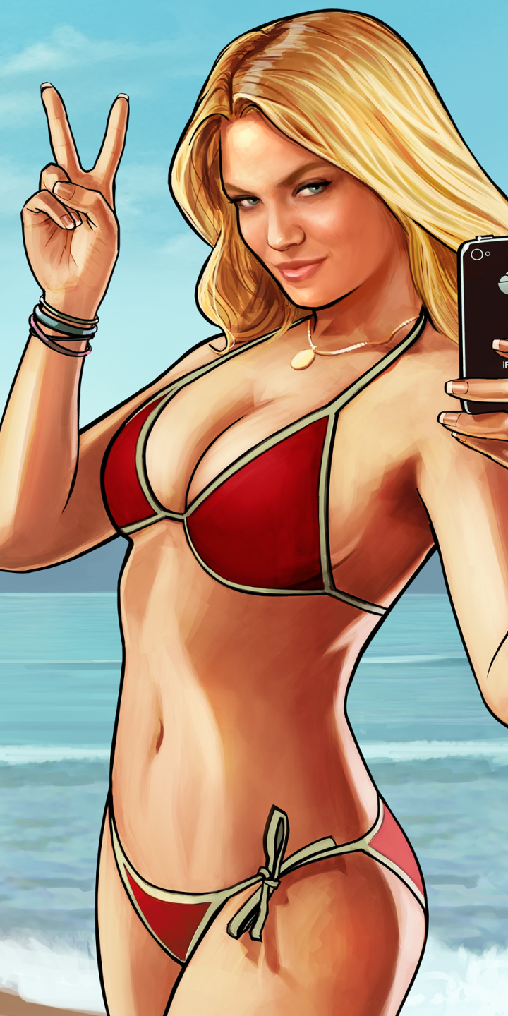 Download mobile wallpaper Blonde, Video Game, Bikini, Grand Theft Auto, Grand Theft Auto V, Peace Sign for free.