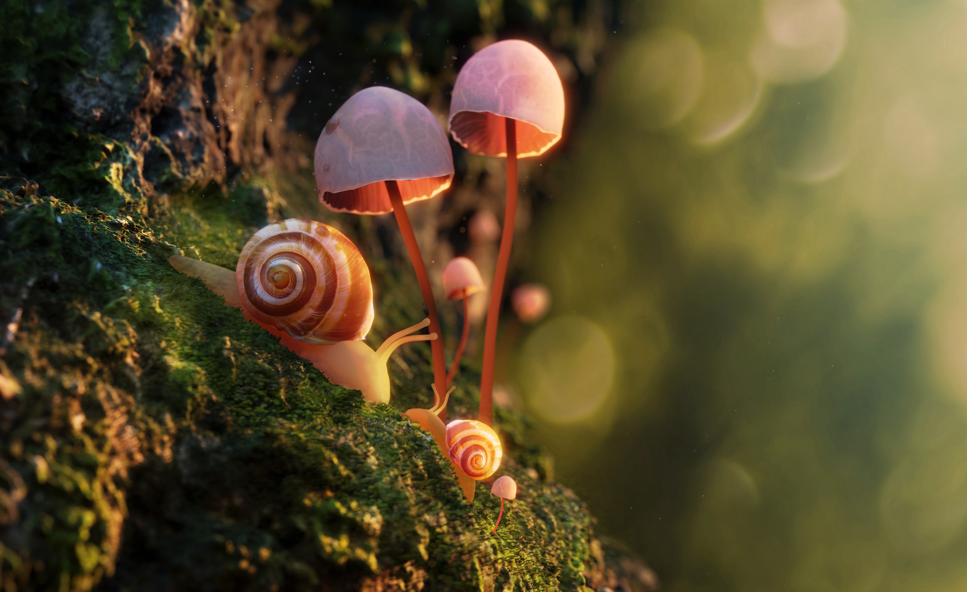 Free download wallpaper Macro, Animal, Mushroom, Moss, Snail on your PC desktop