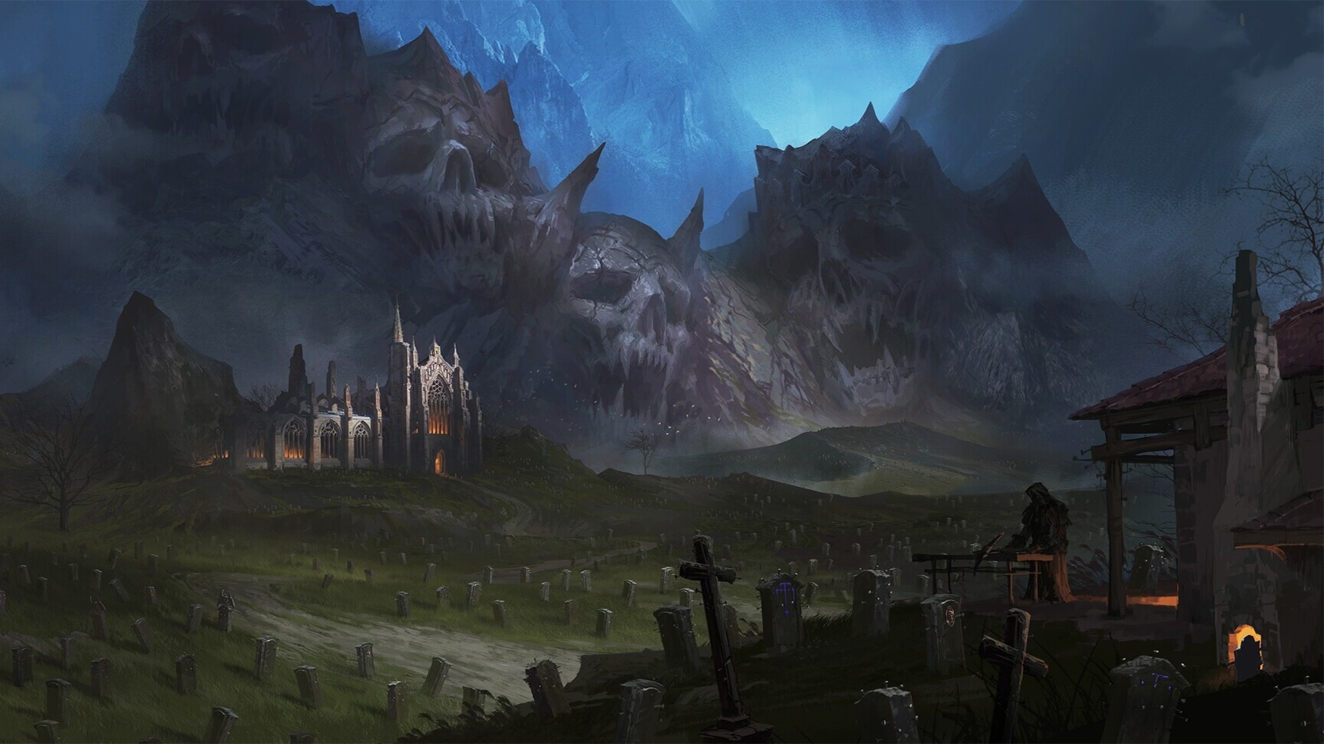 Free download wallpaper Landscape, Dark, Skull, Grim Reaper, Graveyard on your PC desktop