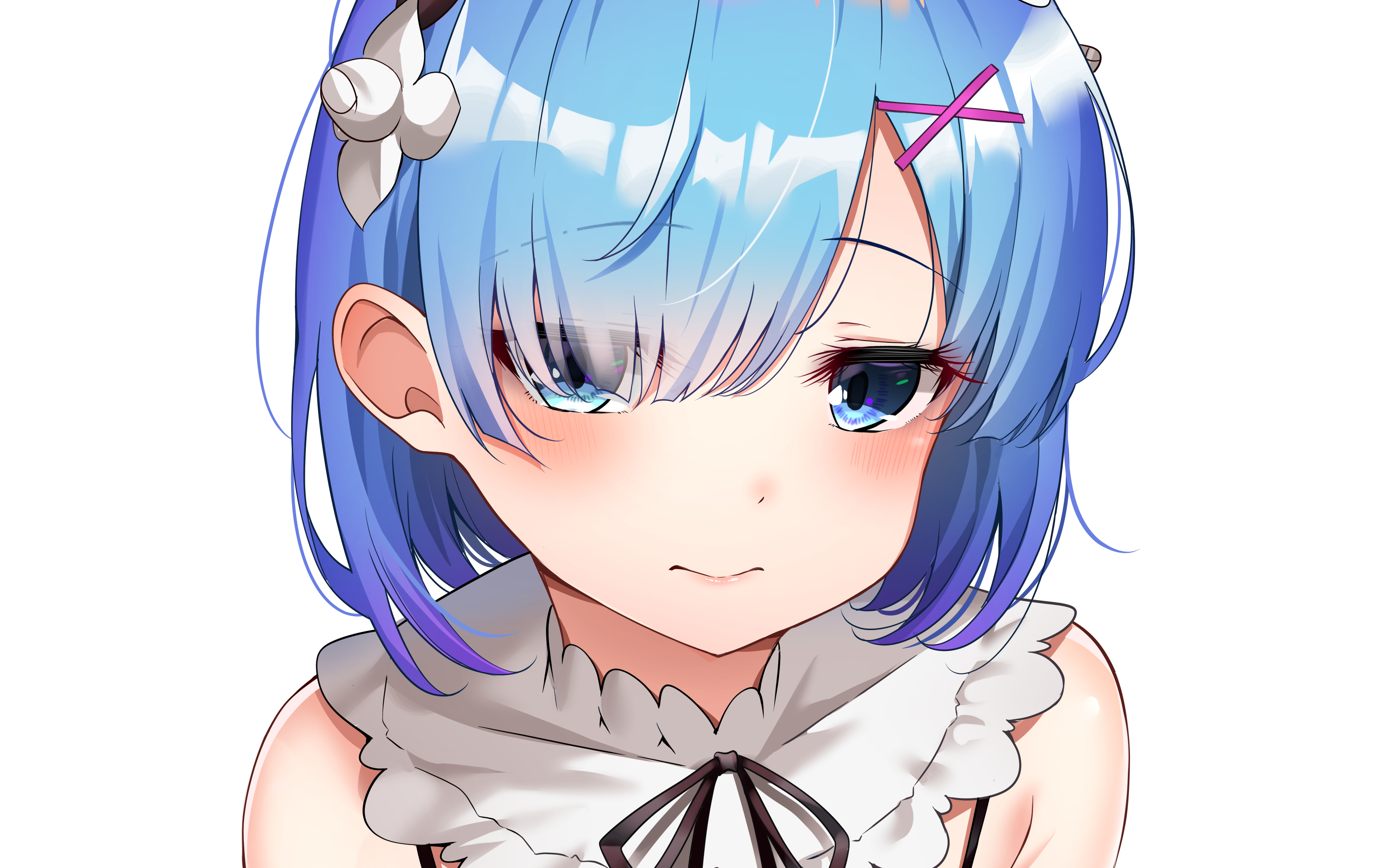 Laden Sie das Gesicht, Blaue Augen, Blaue Haare, Animes, Kurzes Haar, Re:zero Das Leben In Einer Anderen Welt Beginnen, Rem (Re: Null)-Bild kostenlos auf Ihren PC-Desktop herunter