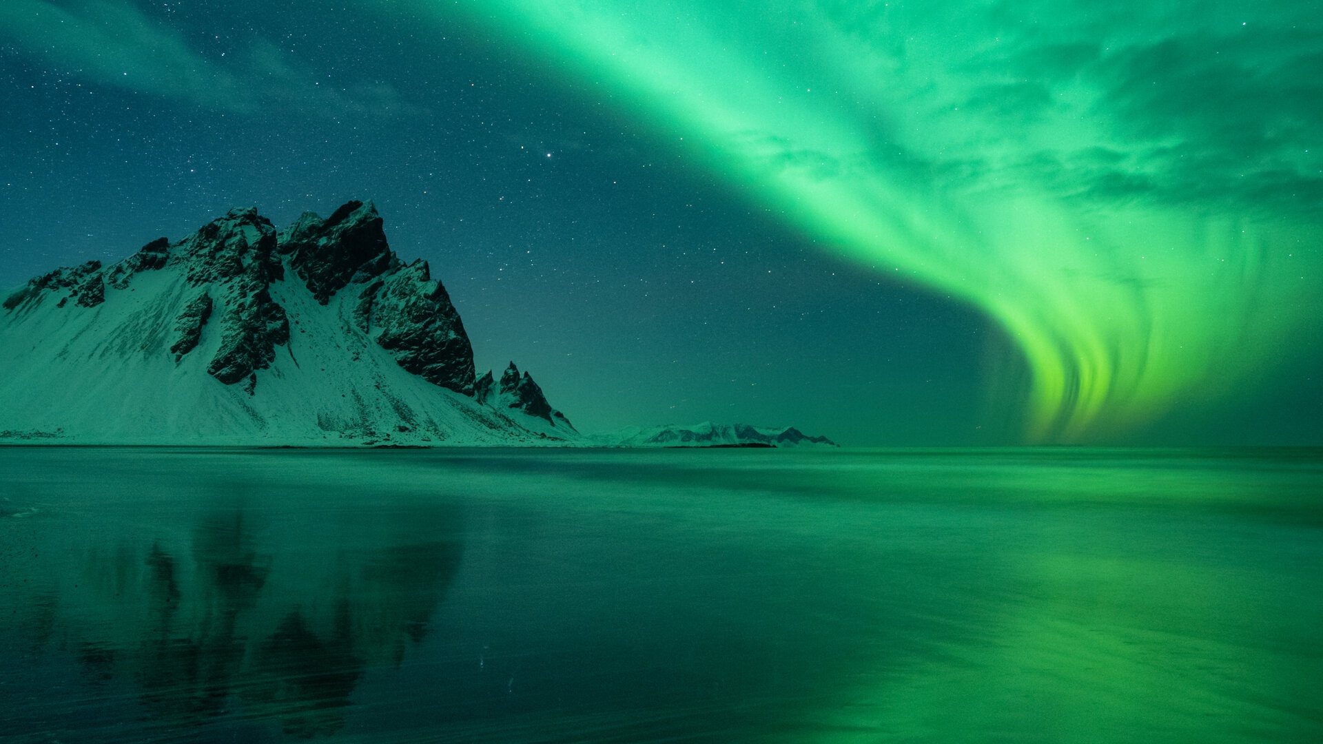 Free download wallpaper Stars, Mountain, Reflection, Earth, Aurora Borealis on your PC desktop