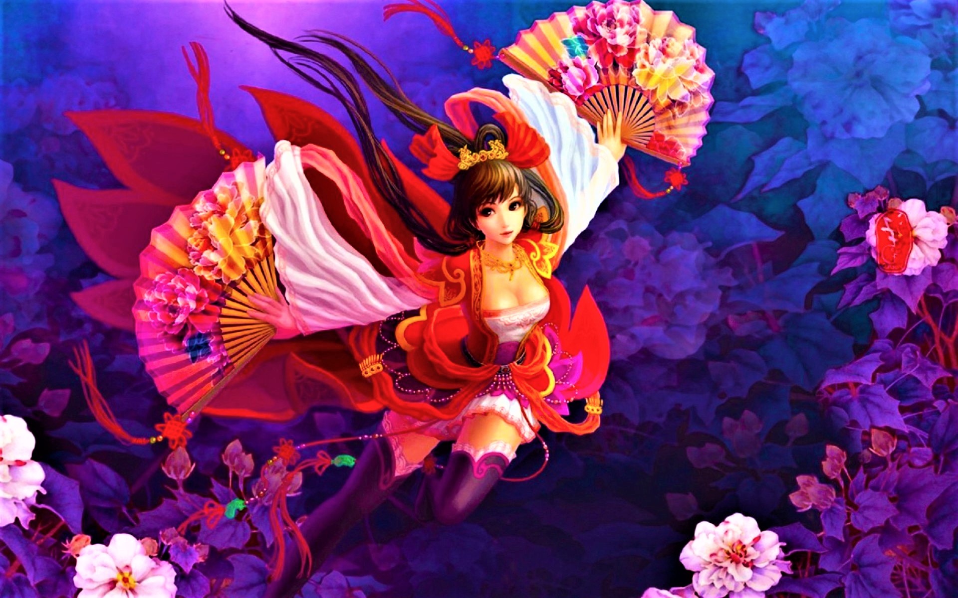 Descarga gratis la imagen Fantasía, Flor, Colores, Vistoso, Mujeres, Asiática, Admirador en el escritorio de tu PC