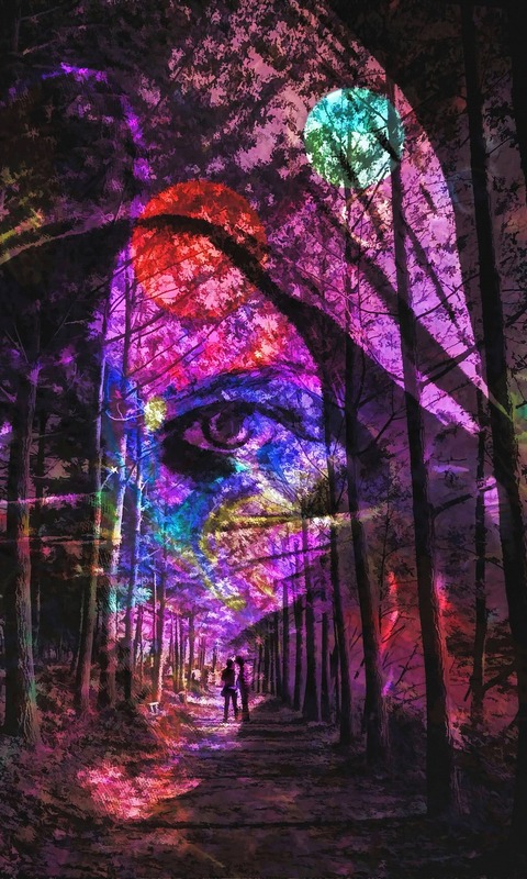 Download mobile wallpaper People, Fantasy, Forest, Tree, Path, Eye, Surreal for free.