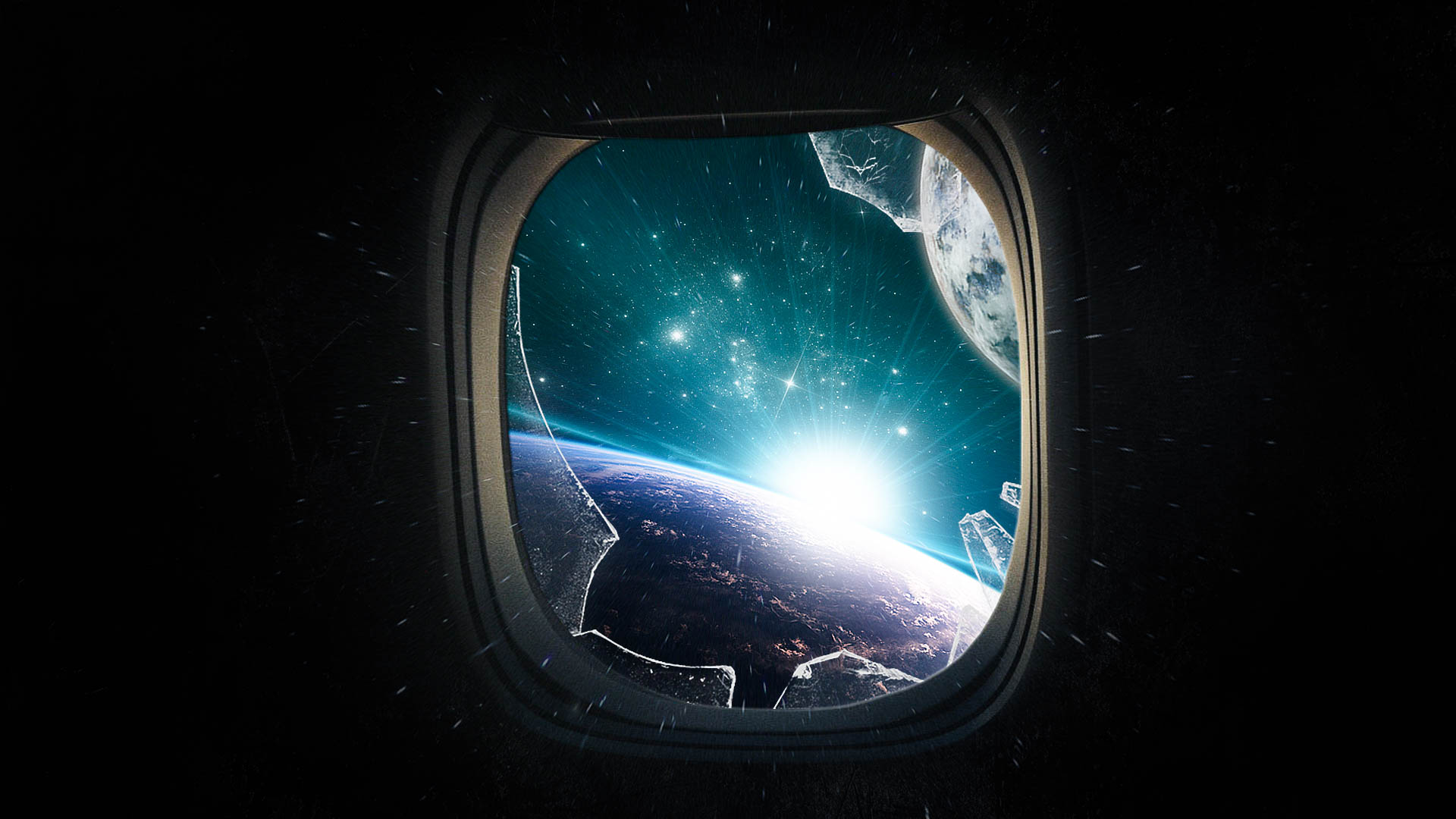 734758 descargar fondo de pantalla asteroide, vidrio roto, ciencia ficción, amanecer, planeta, estrellas, luz de sol, ventana: protectores de pantalla e imágenes gratis