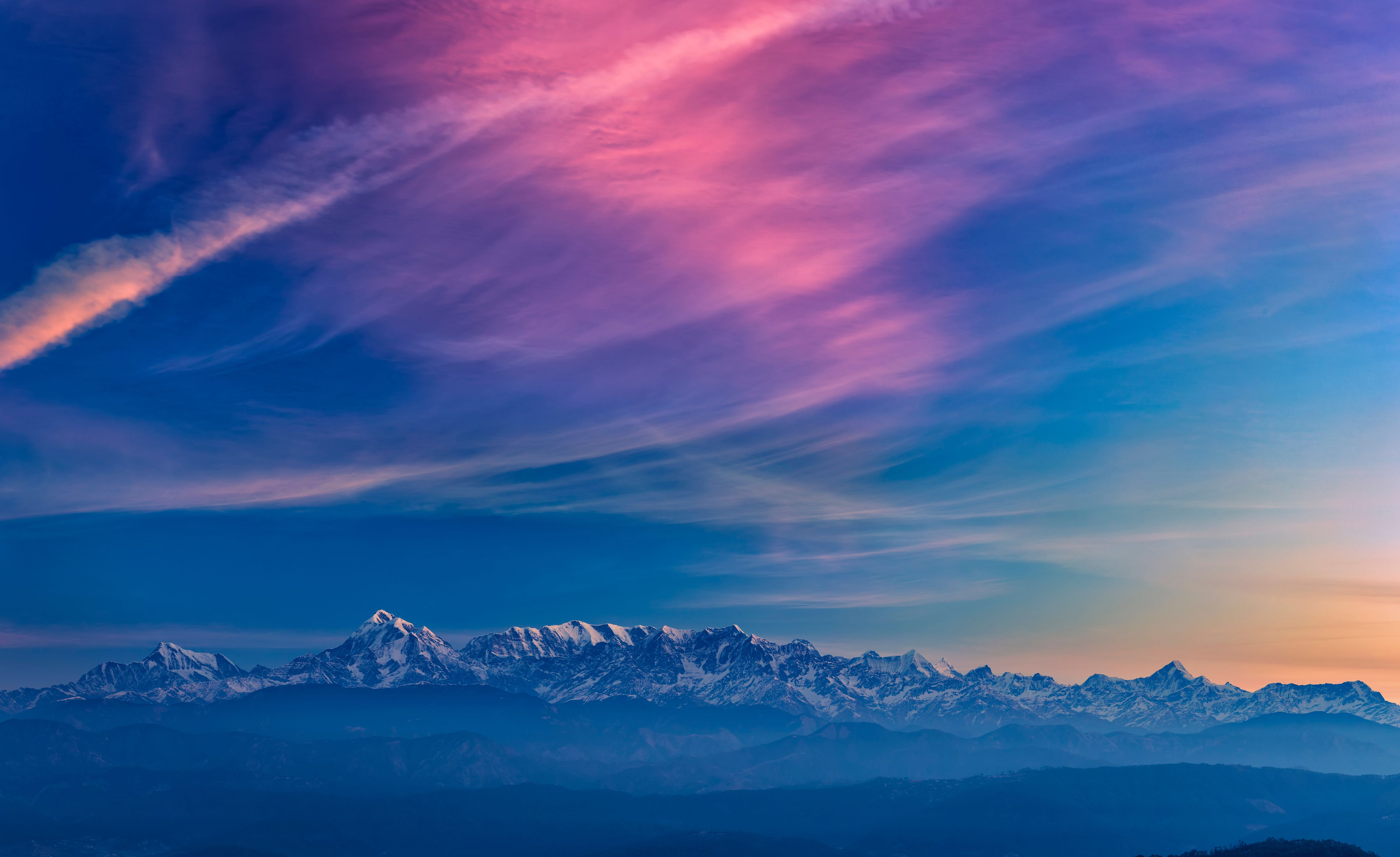 Free download wallpaper Fog, Clouds, Mountains, Sunset, Nature, Landscape on your PC desktop