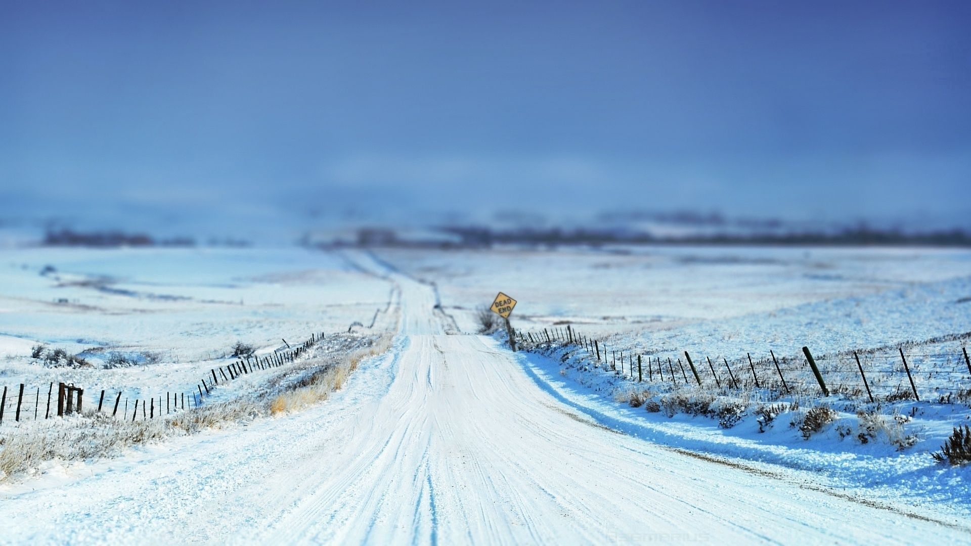 Download mobile wallpaper Fences, Snow, Winter, Field, Pegging, Stakes, Fencing, Road, Sign, Nature for free.