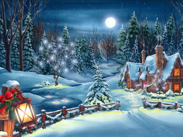 Free download wallpaper Winter, Snow, Christmas, House, Painting, Street, Artistic, Christmas Ornaments on your PC desktop