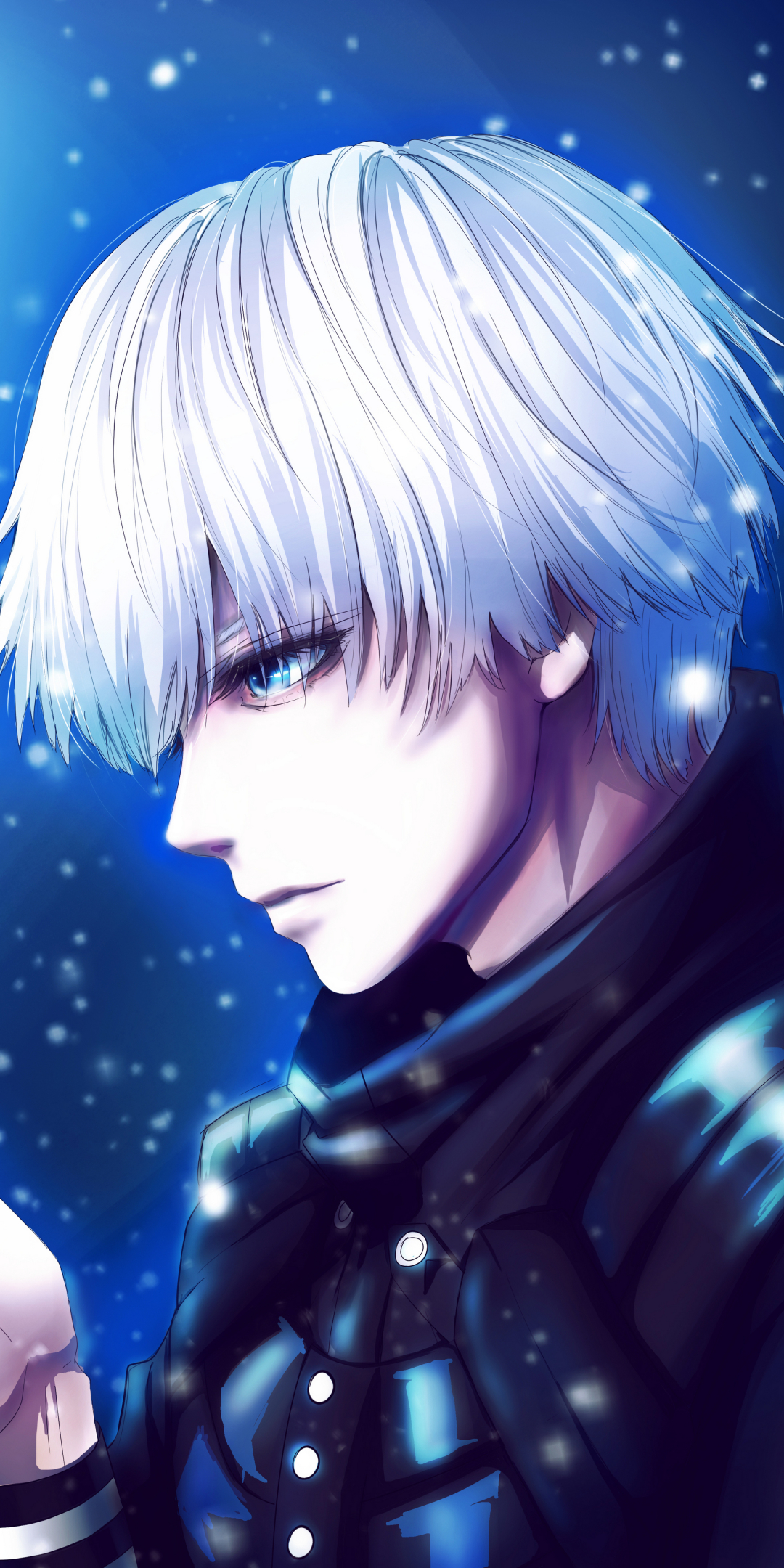 Download mobile wallpaper Anime, Snowfall, Blue Eyes, White Hair, Ken Kaneki, Tokyo Ghoul for free.