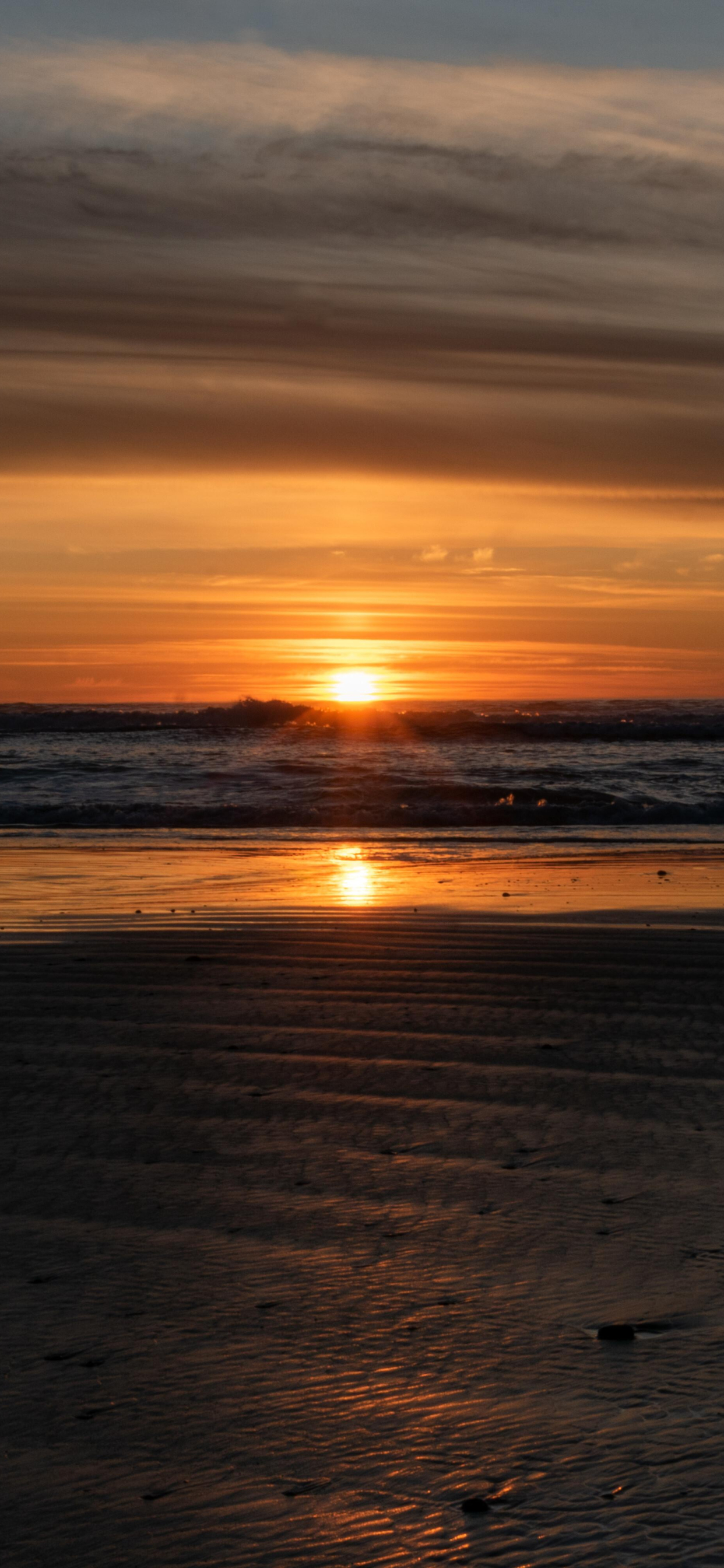 Download mobile wallpaper Sunset, Sky, Sun, Twilight, Beach, Sand, Horizon, Ocean, Earth for free.