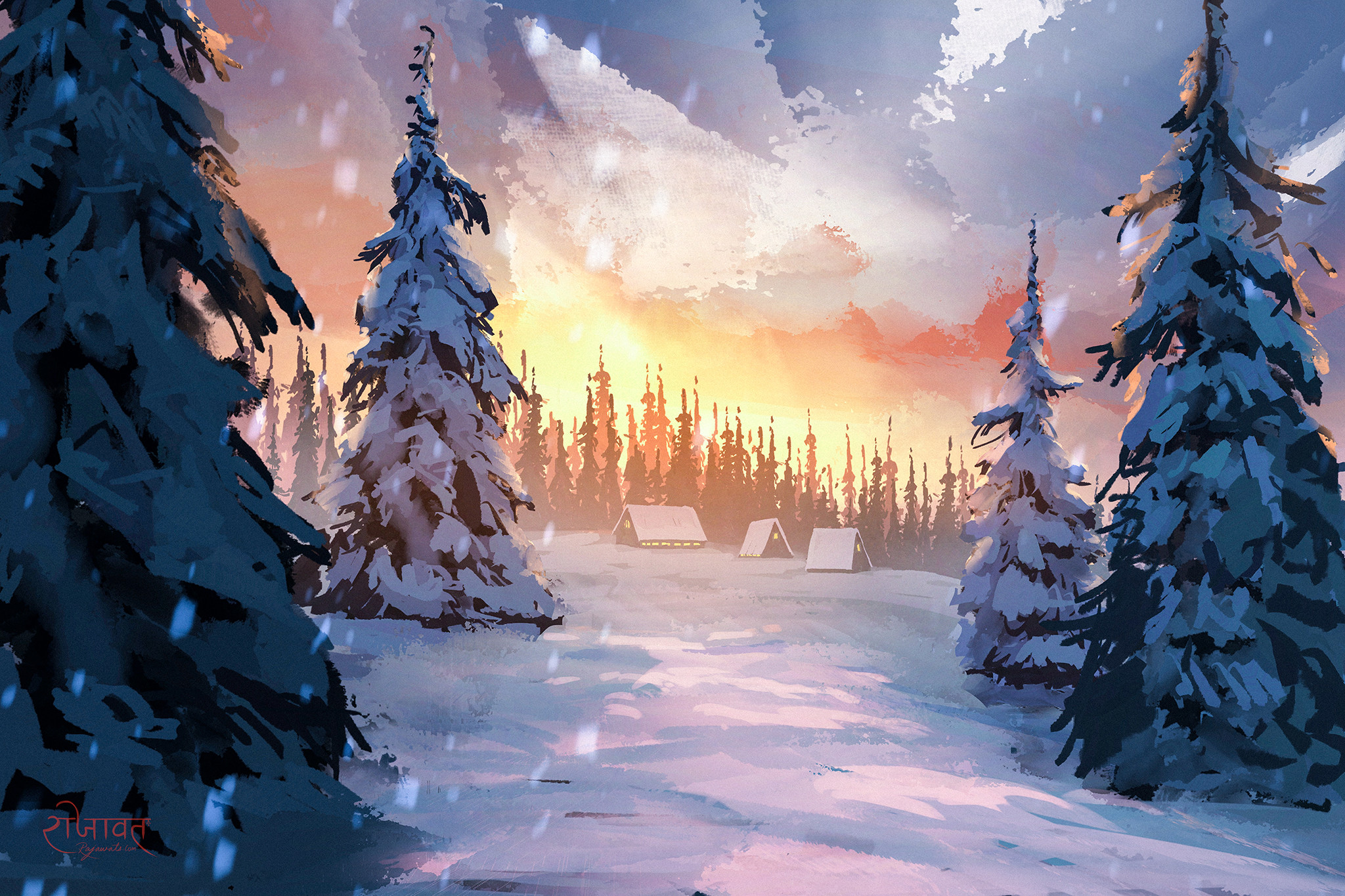 Descarga gratuita de fondo de pantalla para móvil de Invierno, Cielo, Nieve, Bosque, Artístico.
