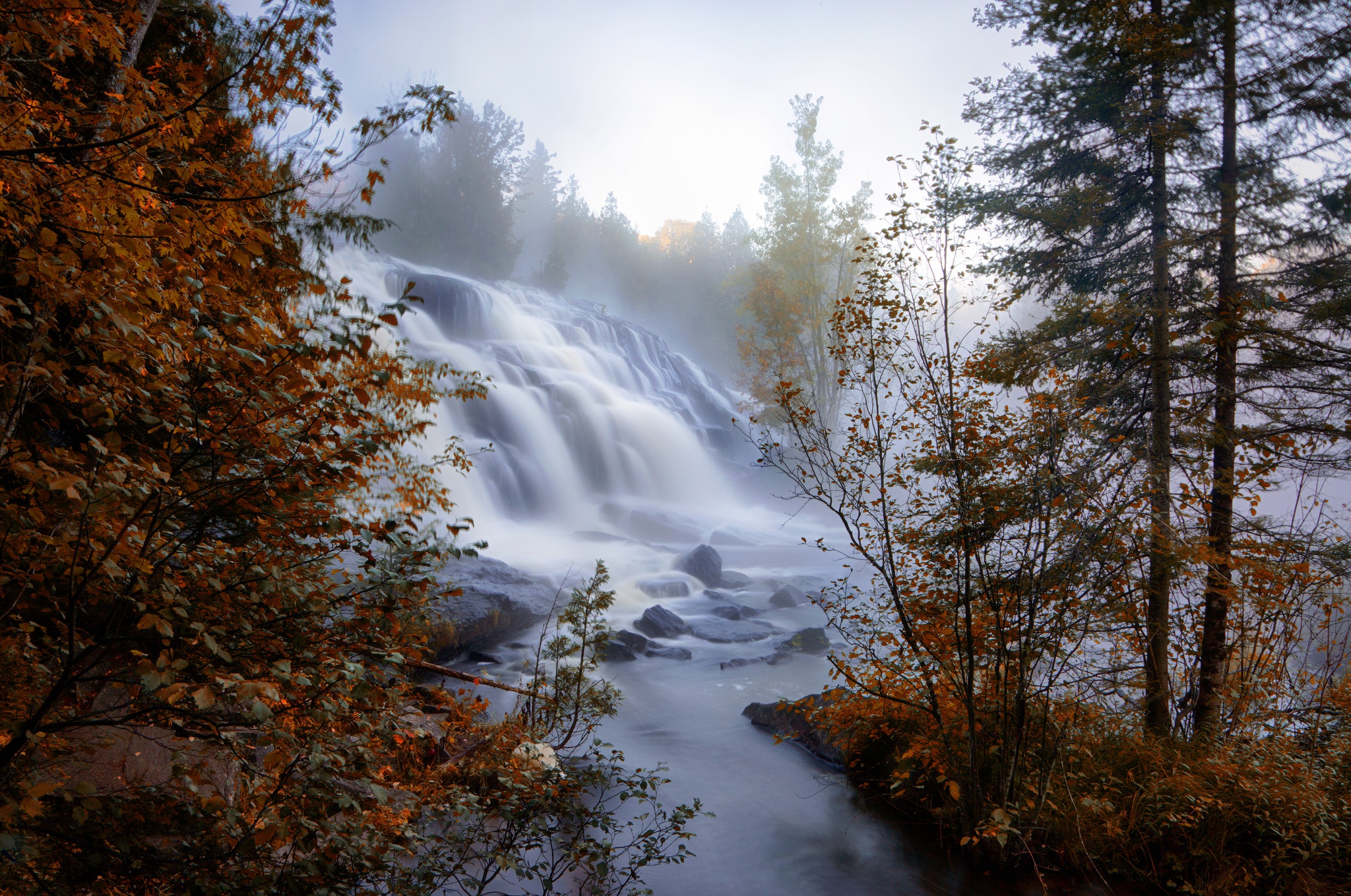 Download mobile wallpaper Nature, Waterfalls, Waterfall, Fog, Earth for free.