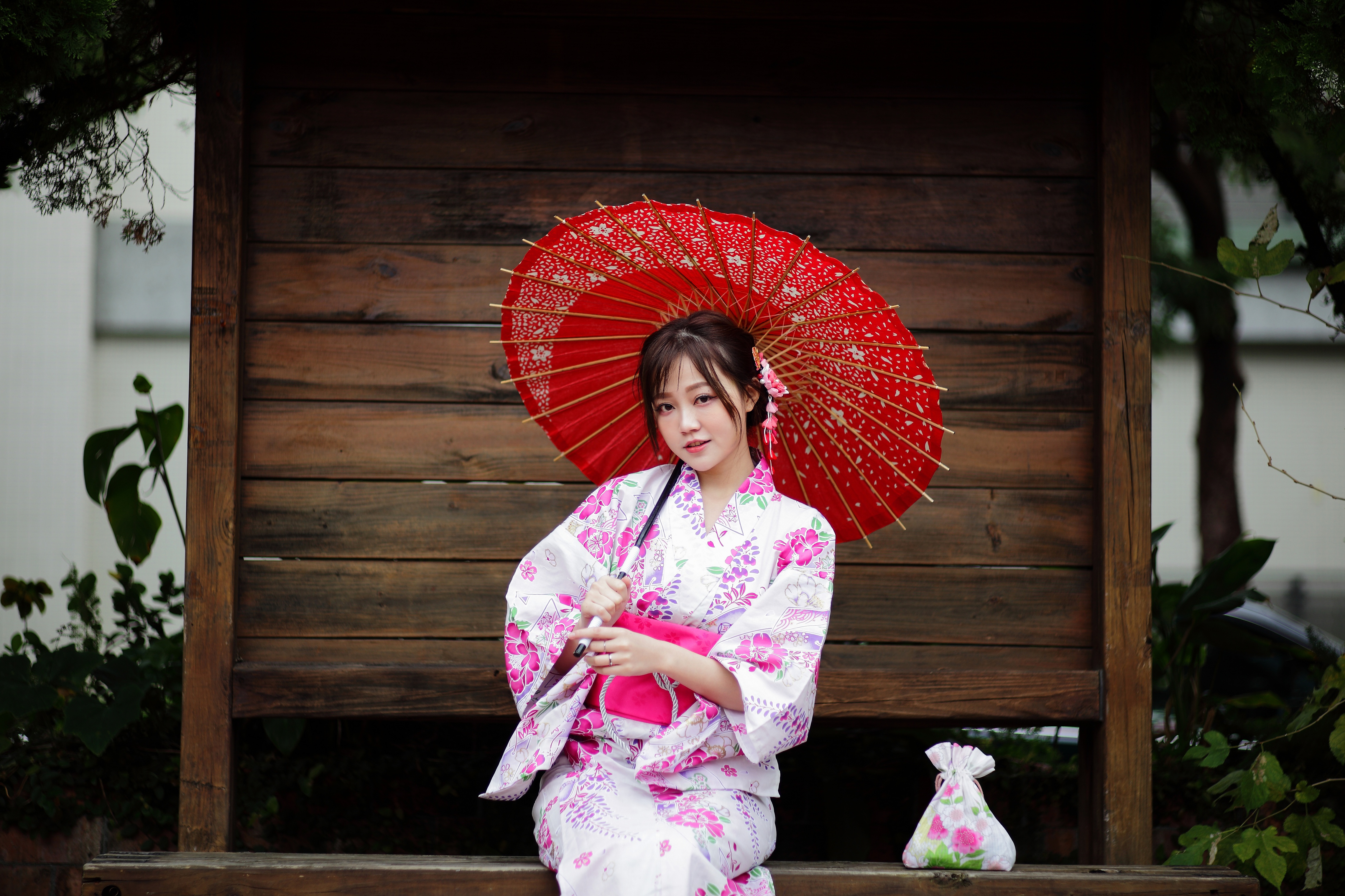 Téléchargez des papiers peints mobile Parapluie, Kimono, Brune, Asiatique, Femmes, Parasol gratuitement.