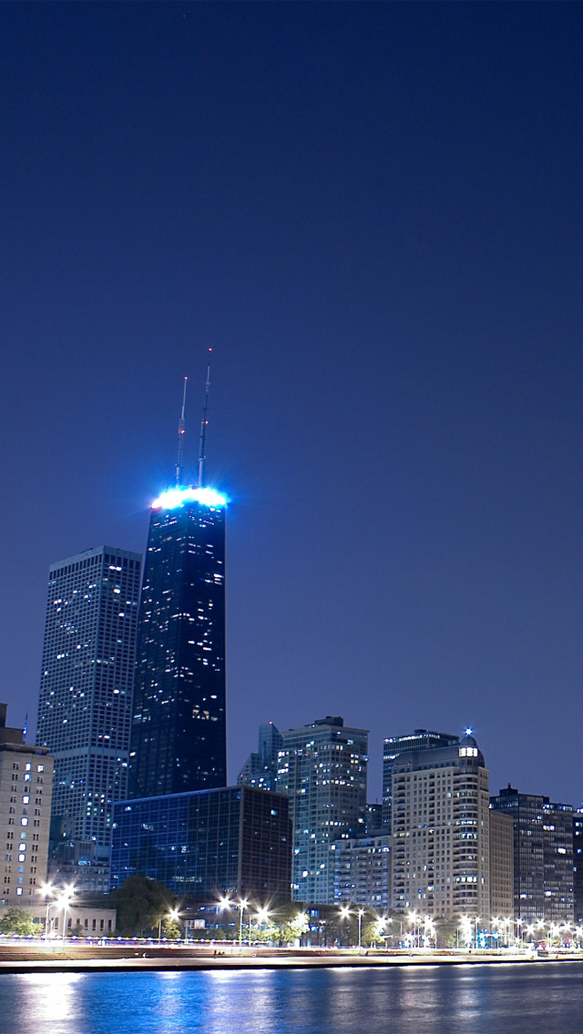 Download mobile wallpaper Cities, Night, Building, Chicago, Man Made for free.