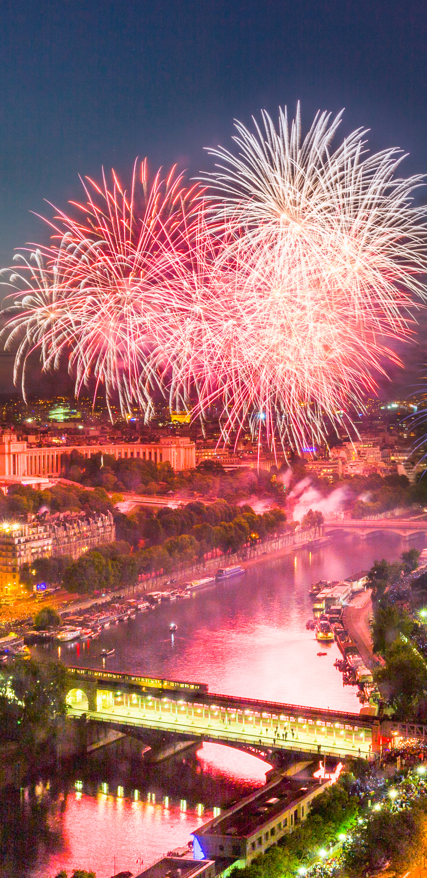 Download mobile wallpaper Night, Paris, Fireworks, River, Photography for free.