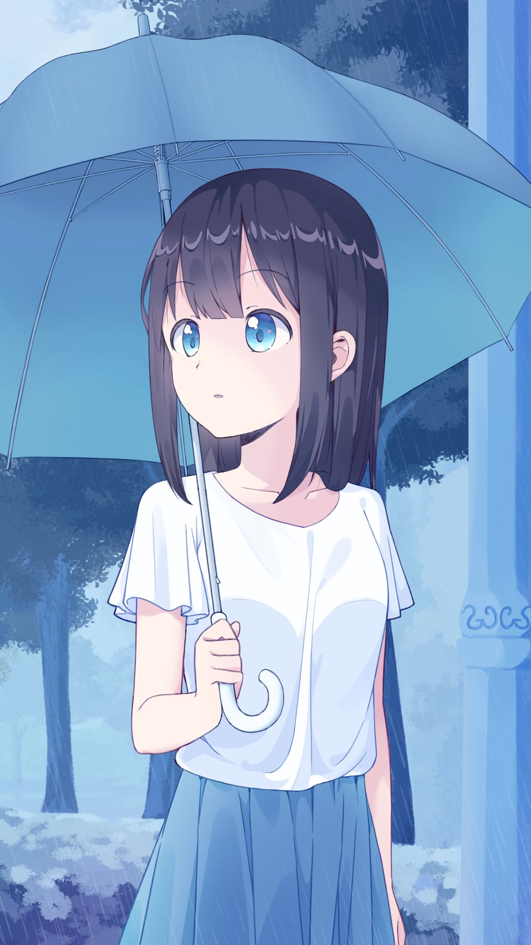 Handy-Wallpaper Regenschirm, Blaue Augen, Original, Animes, Schwarzes Haar kostenlos herunterladen.