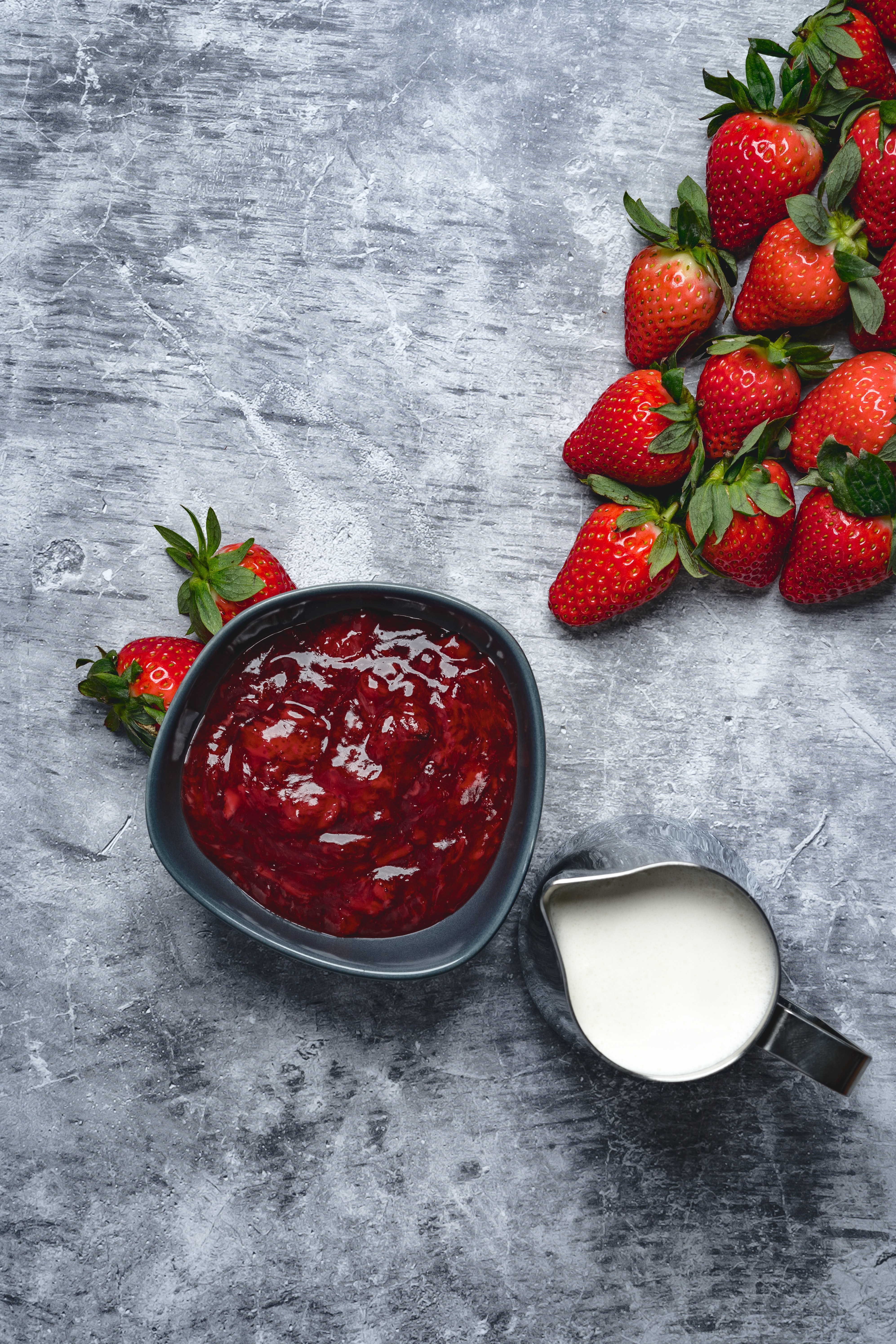 strawberry, food, berries, jam, milk Phone Background