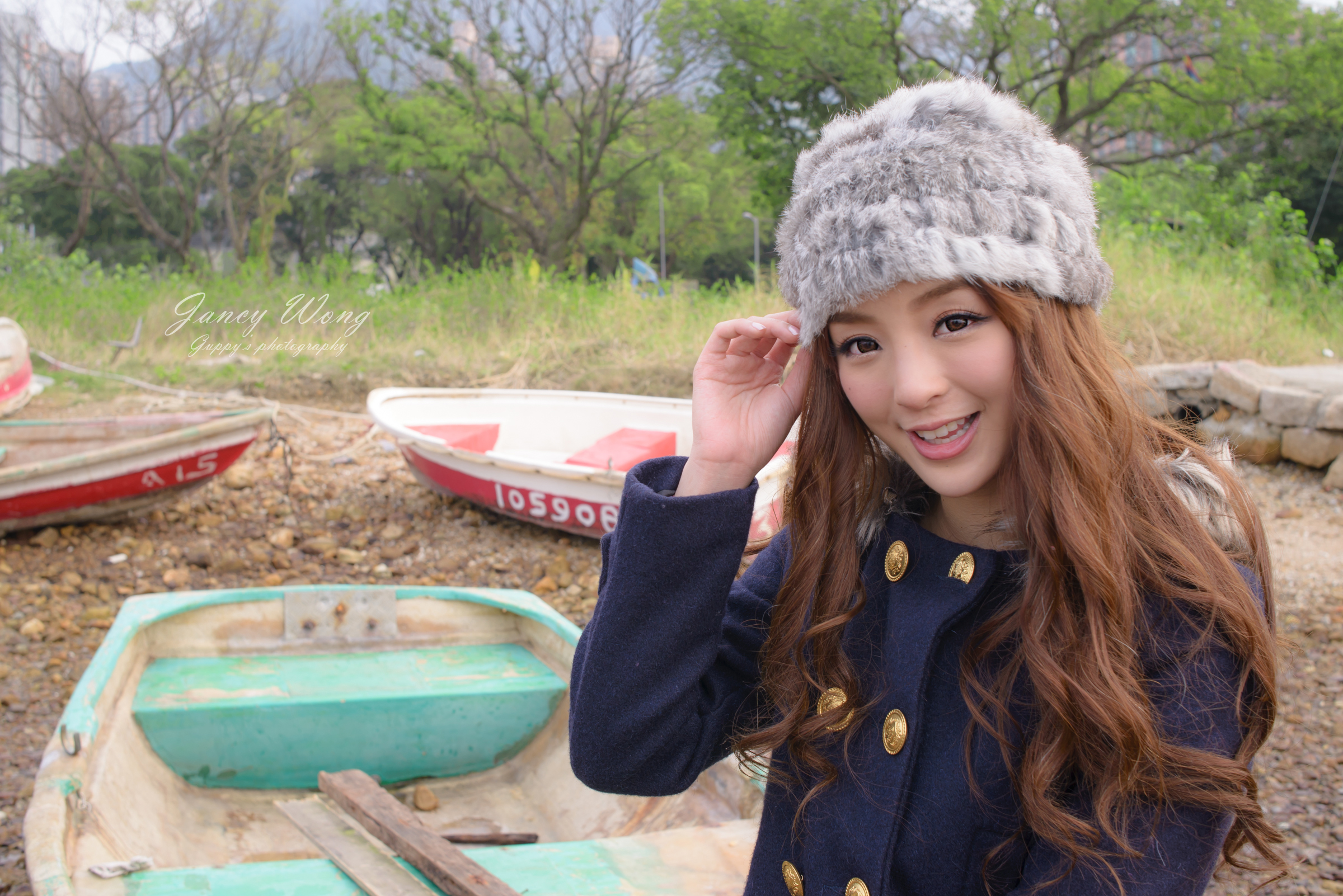 Download mobile wallpaper Smile, Boat, Cap, Chinese, Model, Women, Asian, Jancy Wong for free.