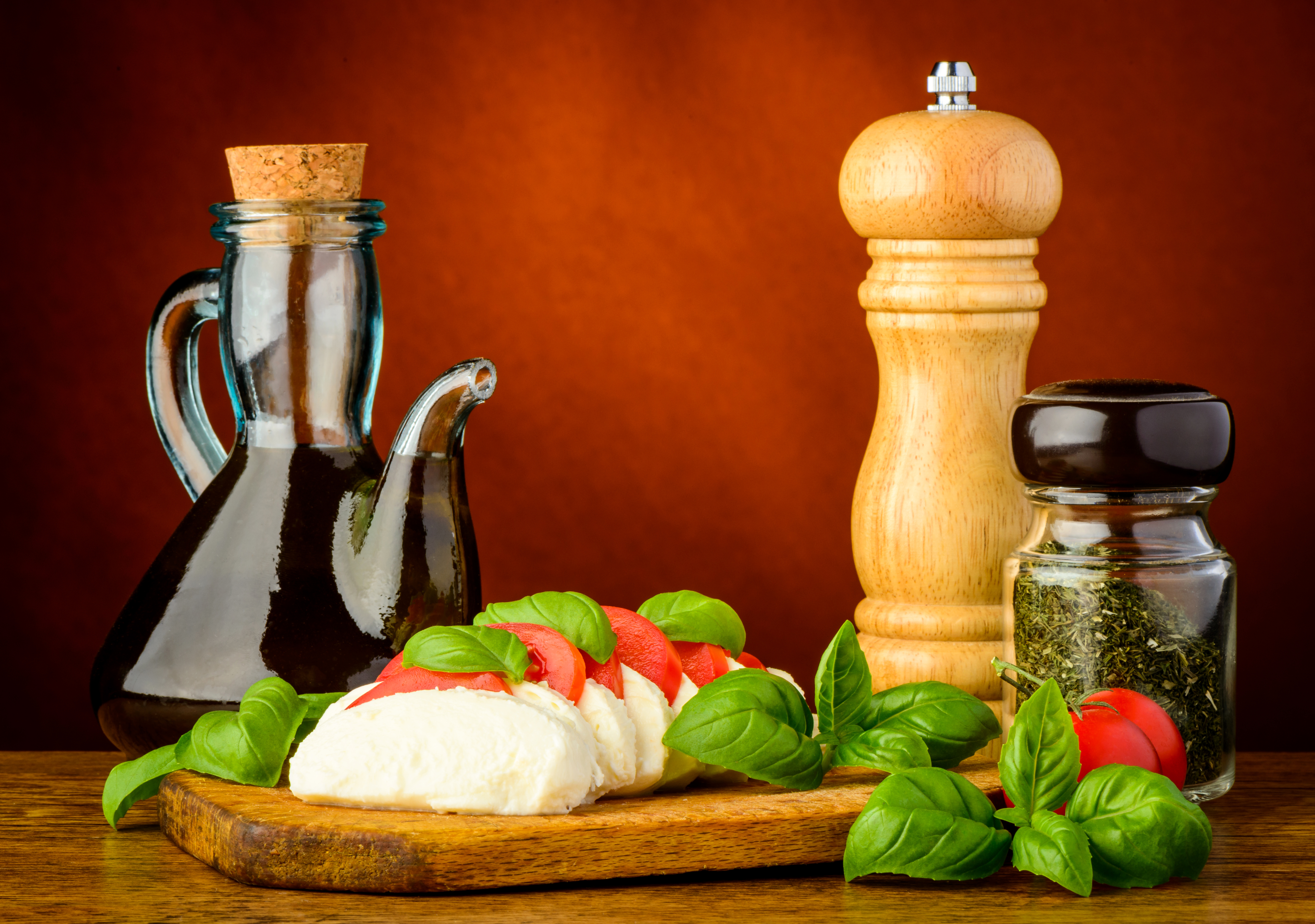 food, still life, cheese, mint, oil, spices