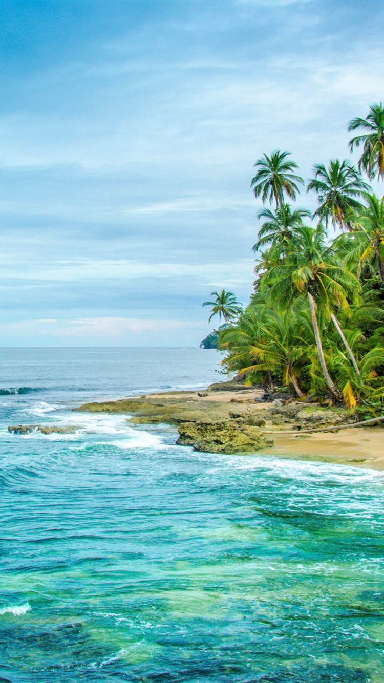 Descarga gratuita de fondo de pantalla para móvil de Mar, Playa, Horizonte, Árbol, Océano, Tropical, Costa Rica, Tierra/naturaleza, Palmera, Tropico.