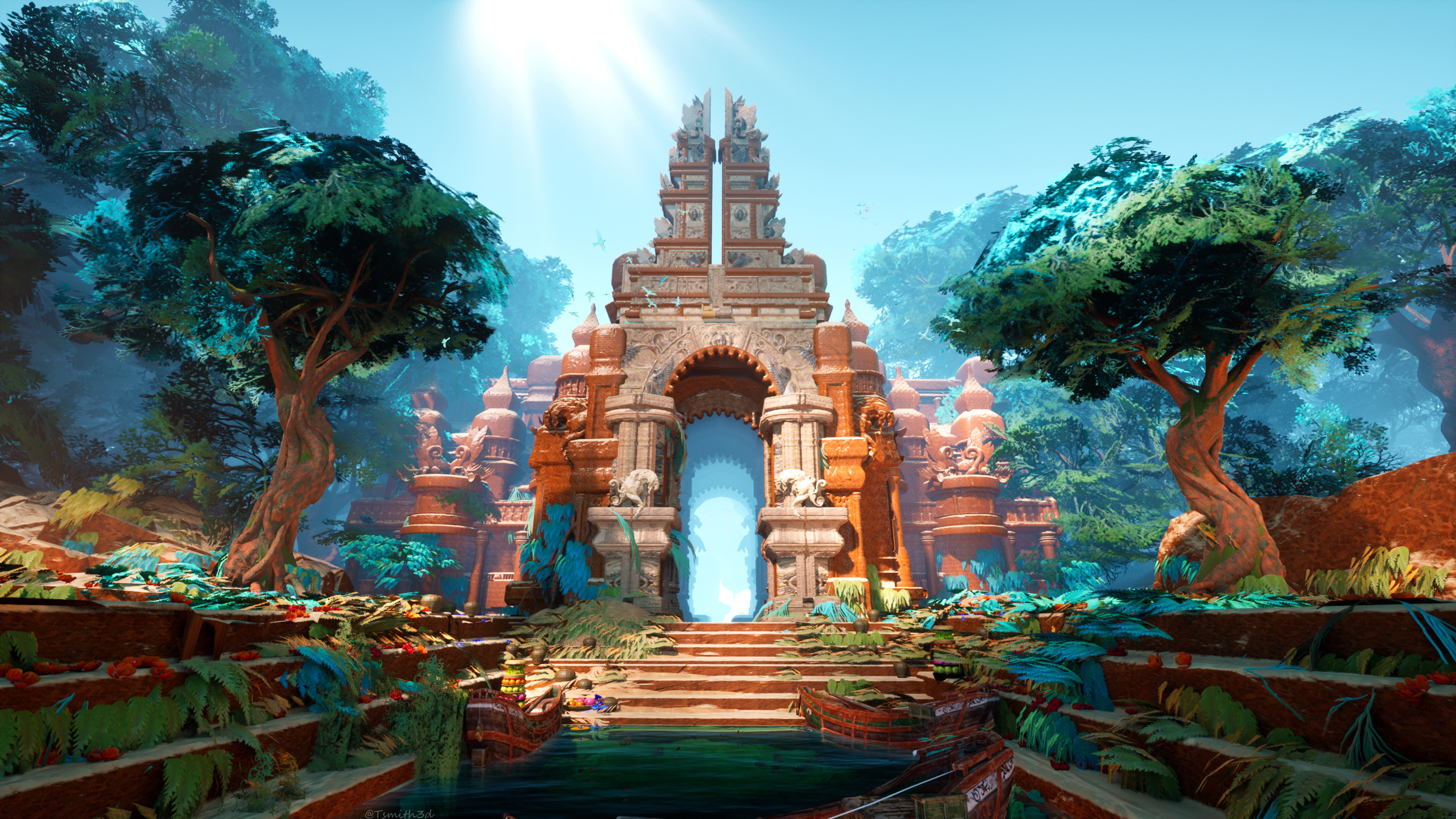 Free download wallpaper Fantasy, Tree, Arch, Temple, Ruin on your PC desktop