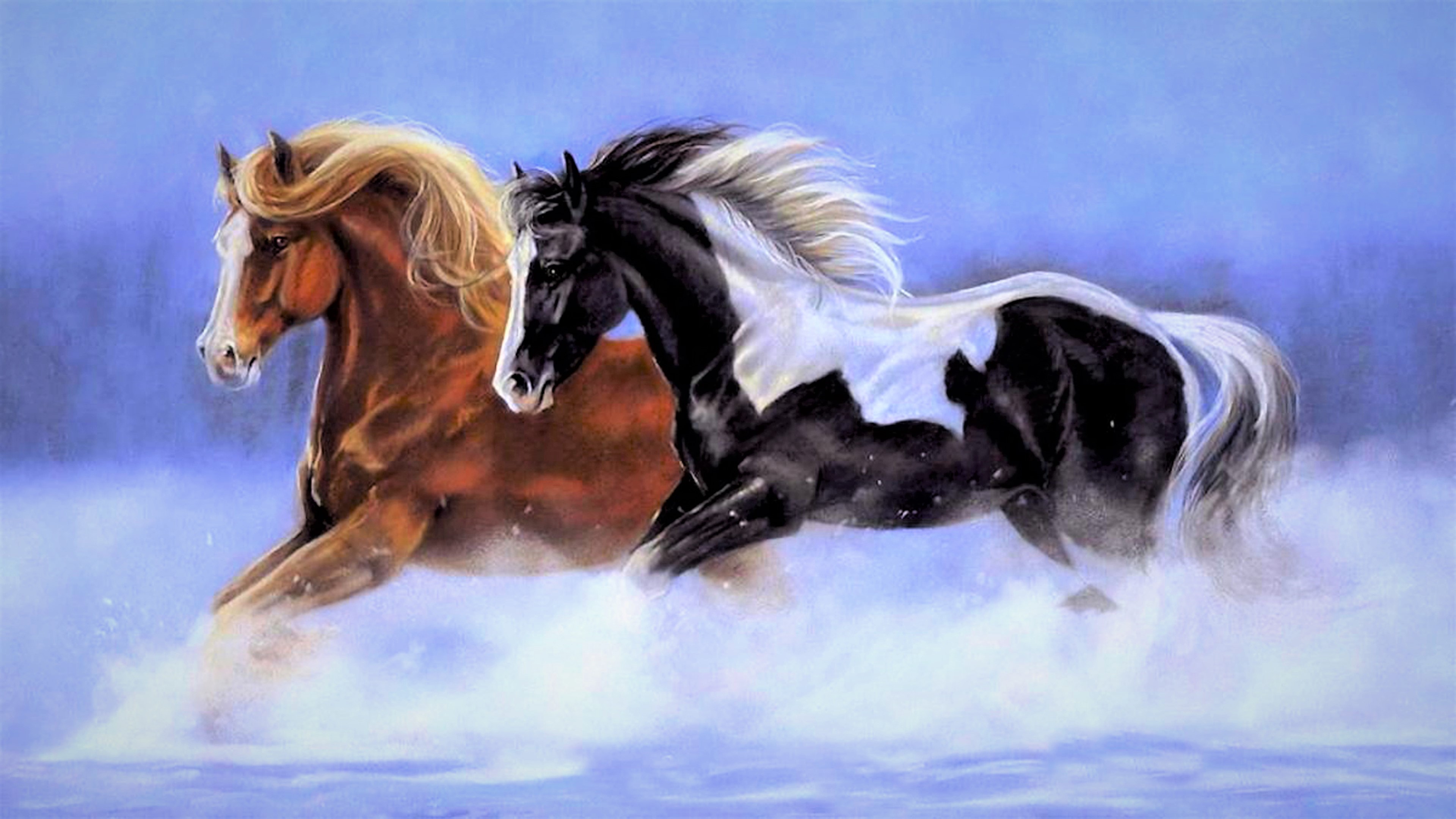 Скачать обои бесплатно Лошадь, Картина, Бег, Художественные картинка на рабочий стол ПК