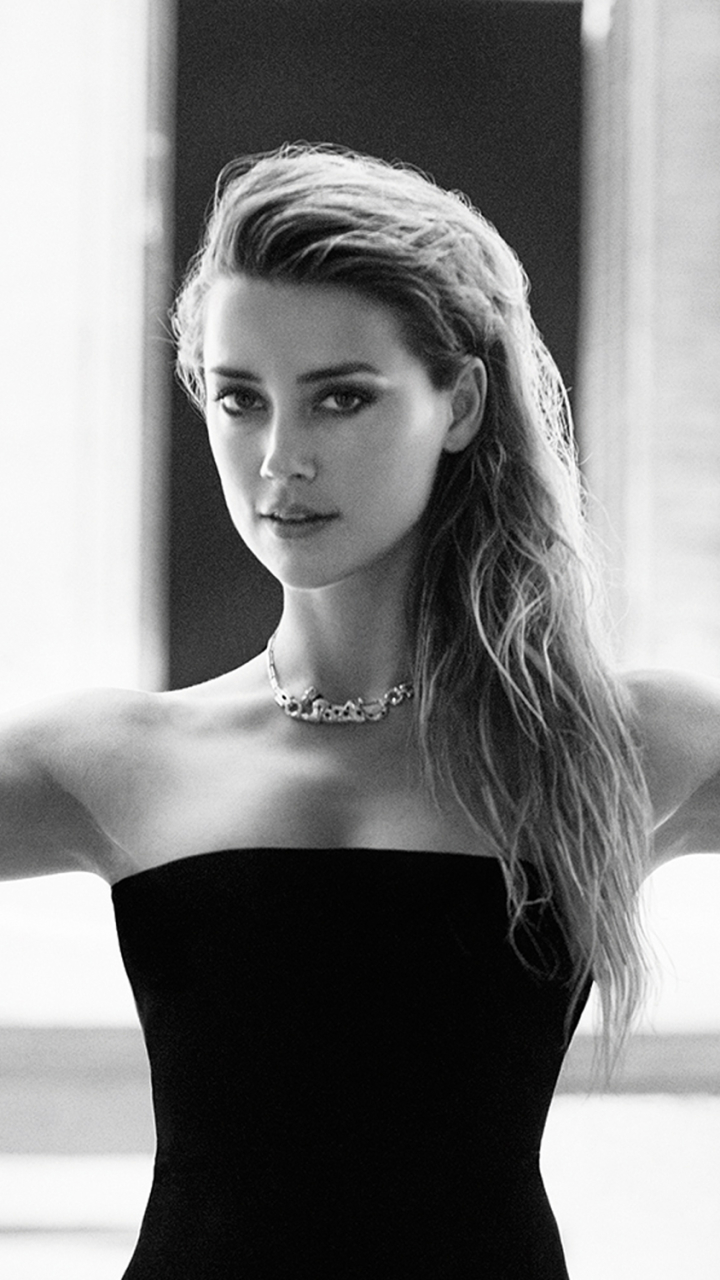 Download mobile wallpaper American, Celebrity, Black & White, Long Hair, Actress, Amber Heard for free.