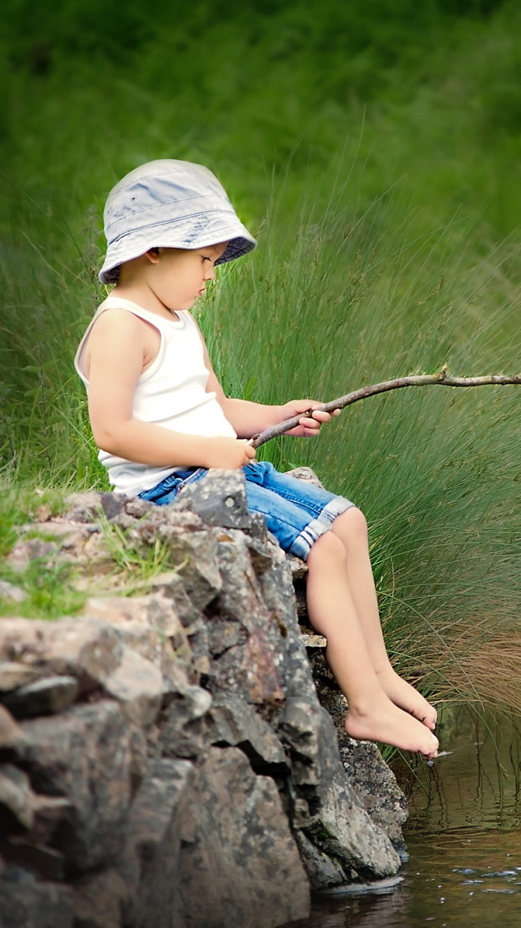 Download mobile wallpaper Summer, Child, River, Photography, Fishing for free.