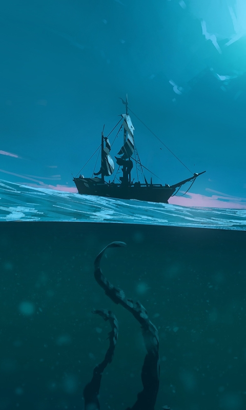 Download mobile wallpaper Fantasy, Ocean, Boat, Sea Monster for free.