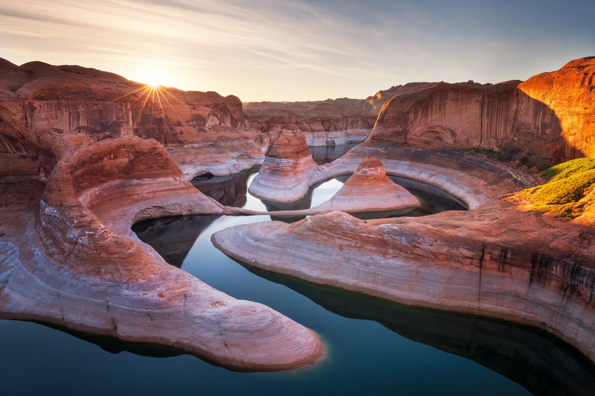 Download mobile wallpaper Nature, Canyon, Lakes, Usa, Sunrise, Earth, River, Lake Powell for free.