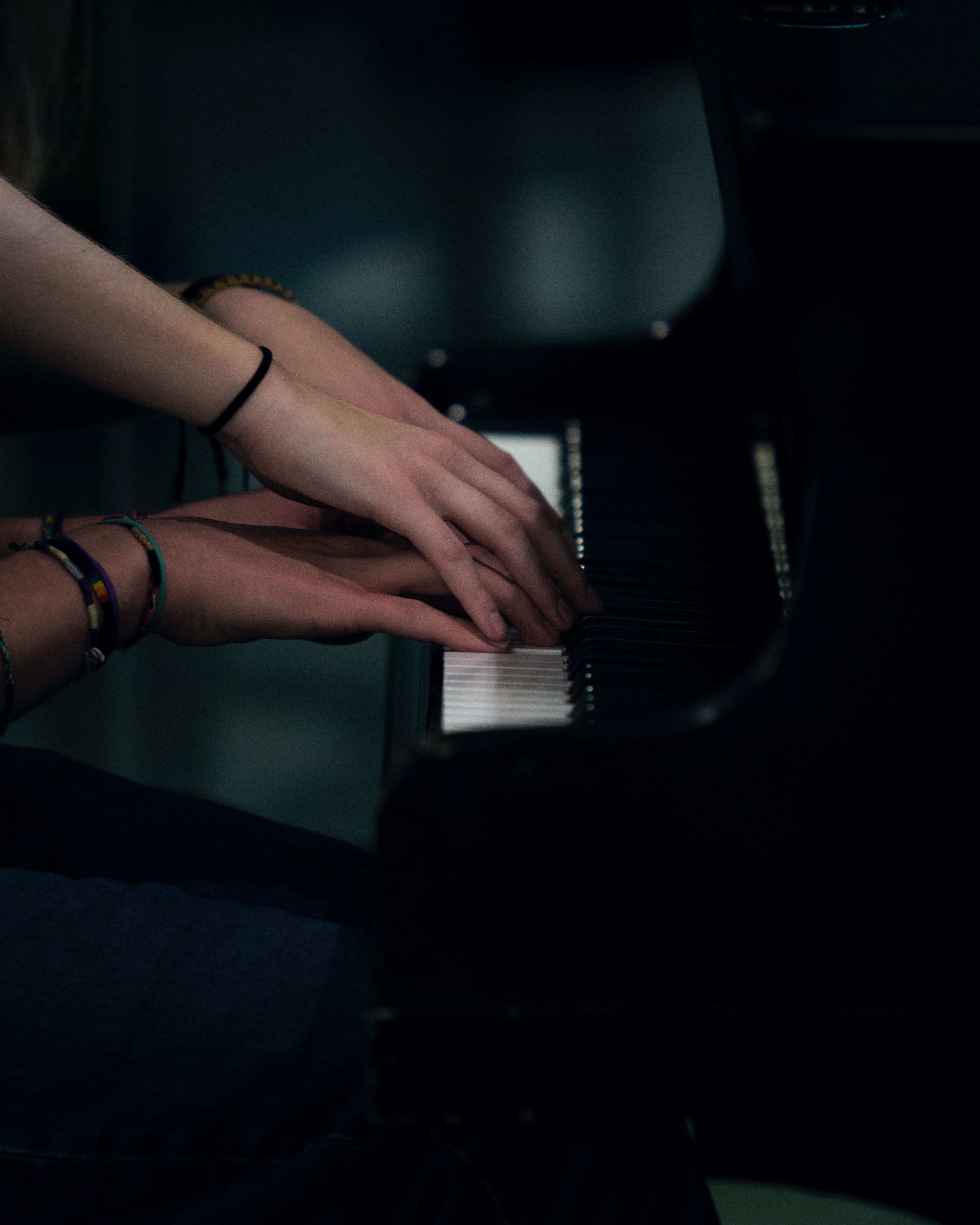 piano, music, couple, pair, hands, musical instrument, tenderness, touch