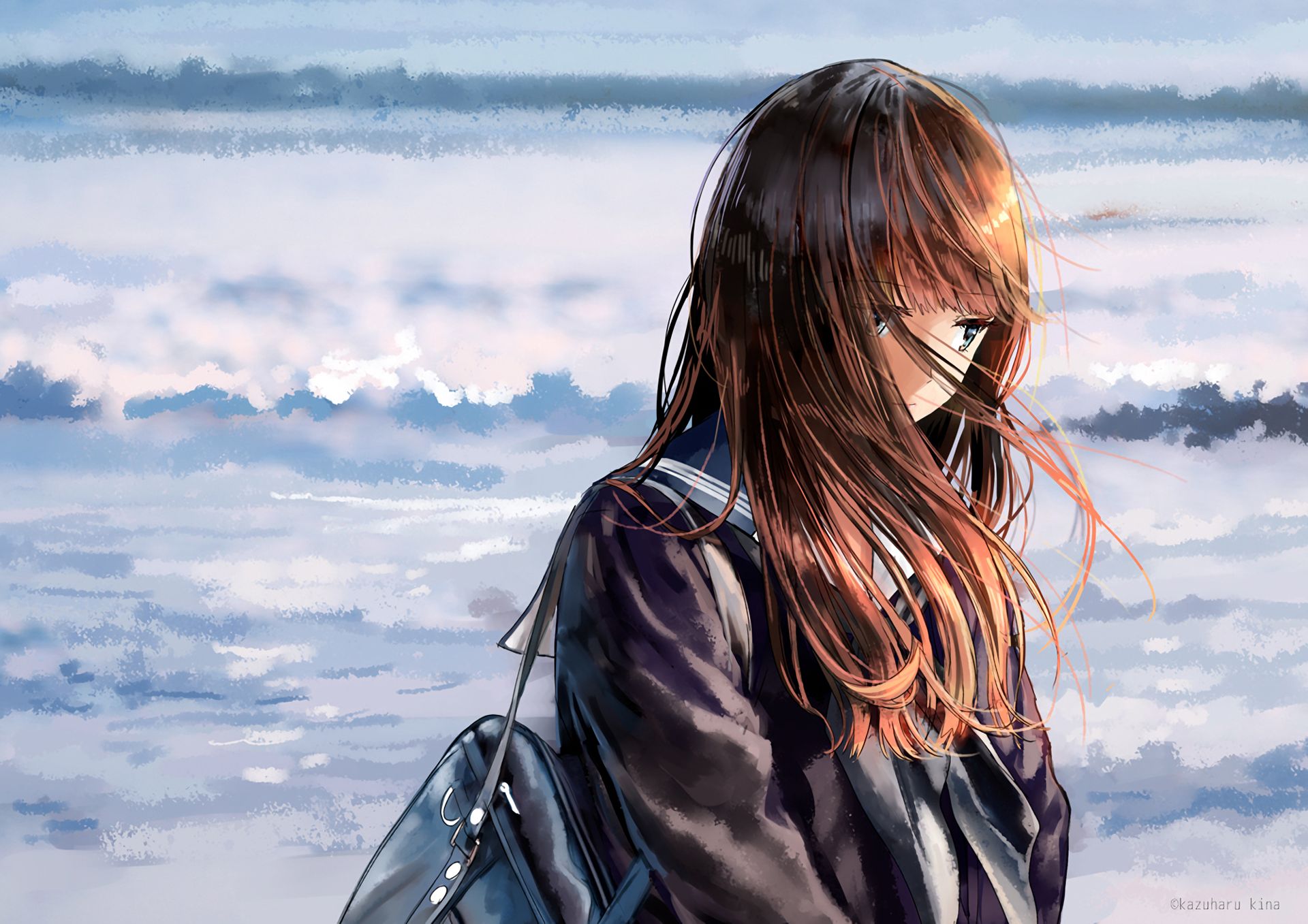Download mobile wallpaper Anime, Girl, School Uniform, Long Hair, Brown Hair for free.